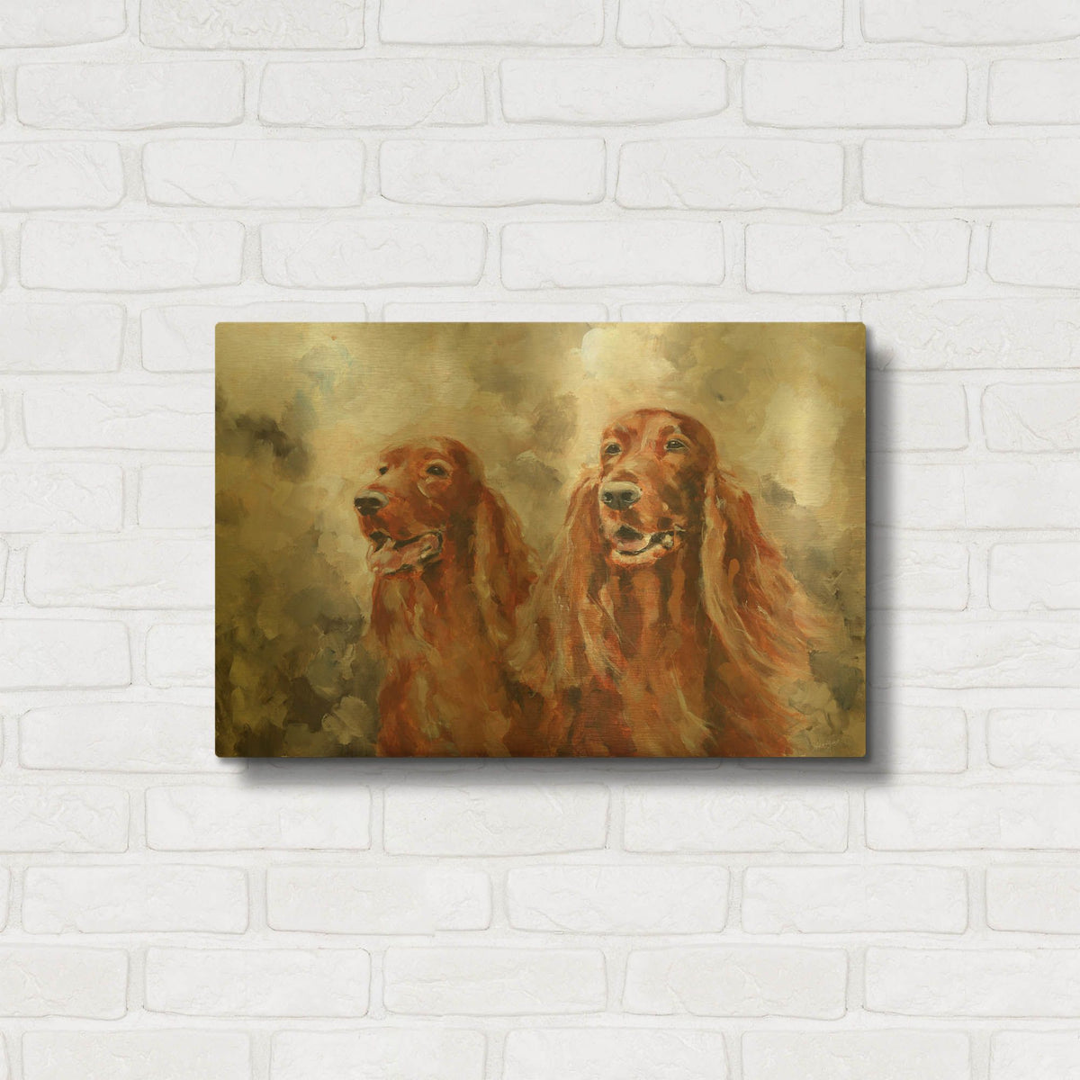'Two Irish Setters' By Solveiga Gold Metal Wall Art