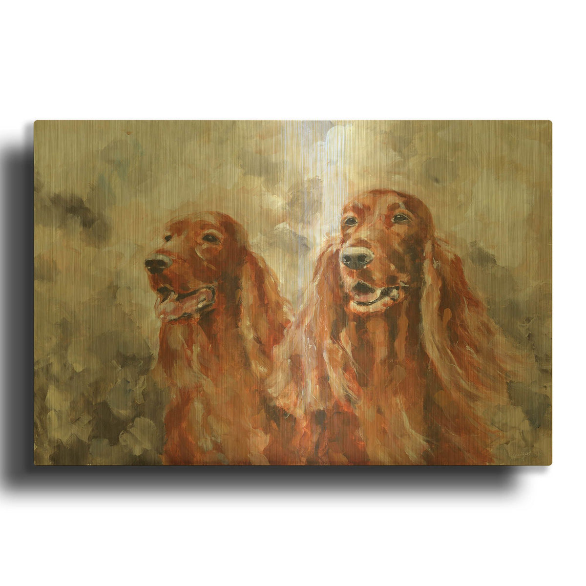 'Two Irish Setters' By Solveiga Gold Metal Wall Art