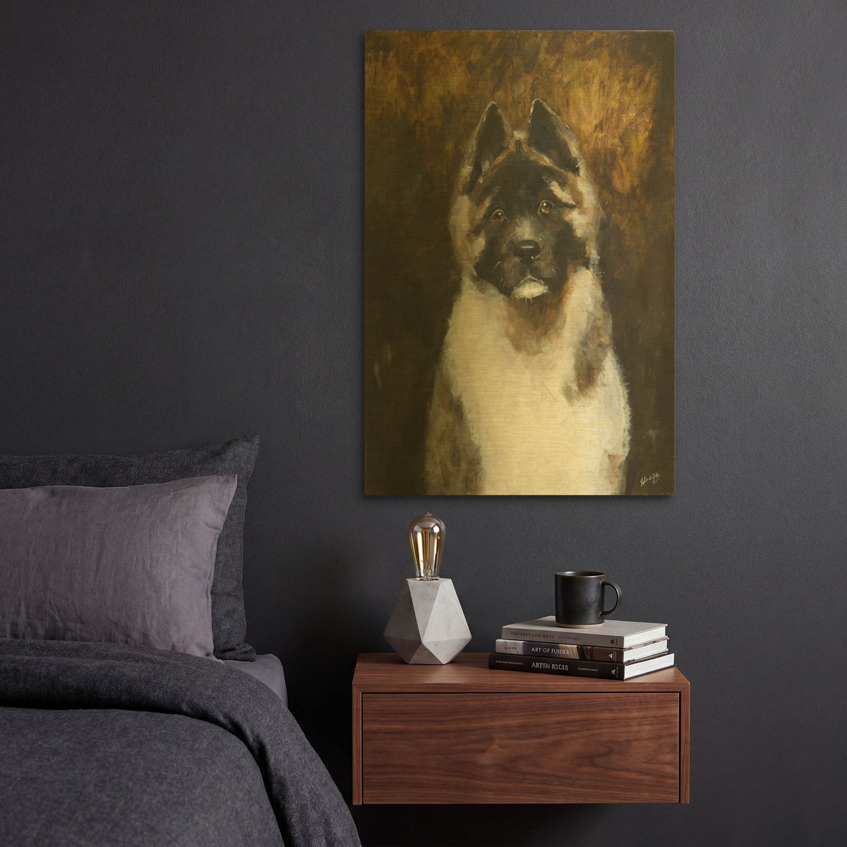 'American Akita' By Solveiga Gold Metal Wall Art