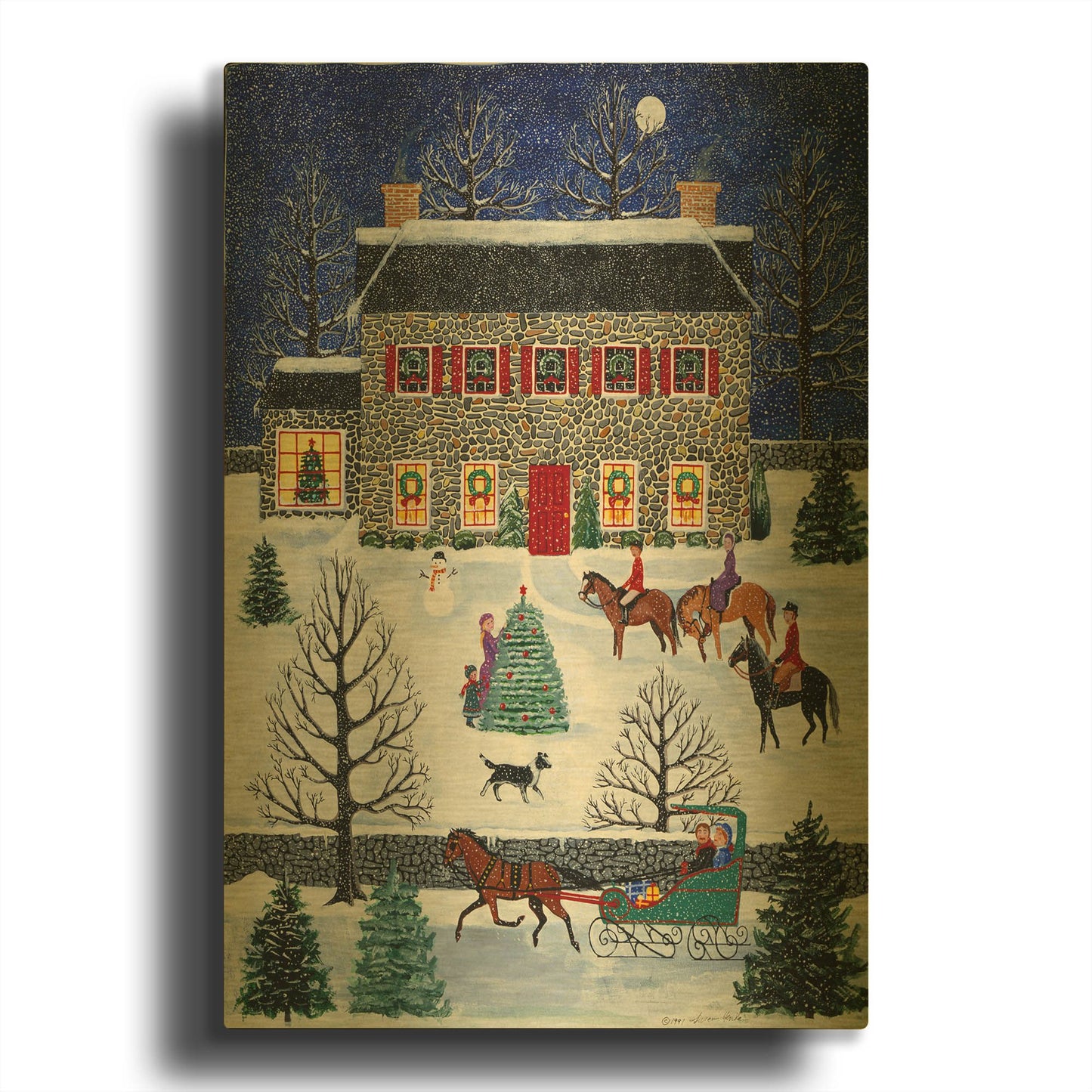 'Horseback Carolers' By Susan Henke Fine Art Gold Metal Wall Art