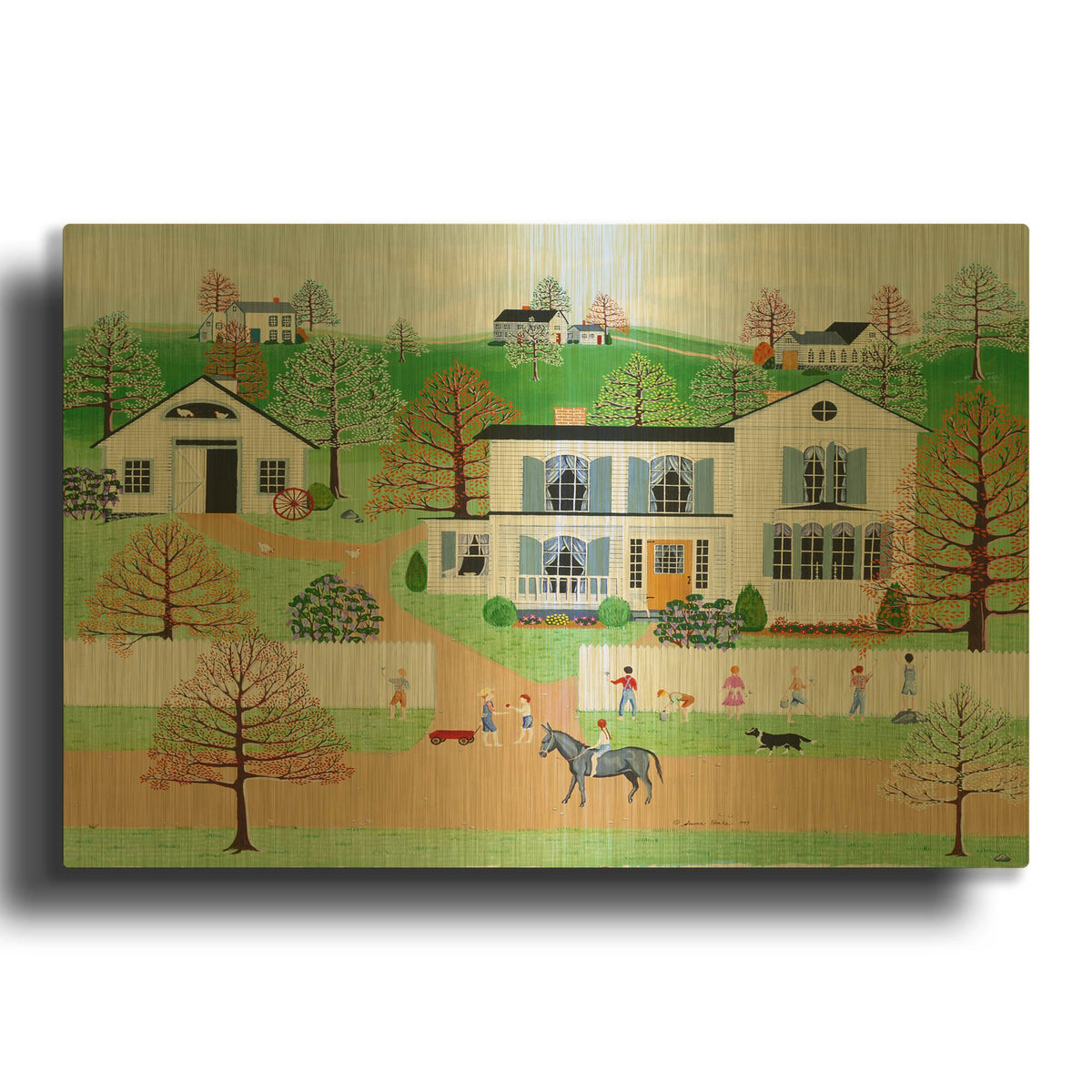 'Whitewashing the Fence' By Susan Henke Fine Art Gold Metal Wall Art