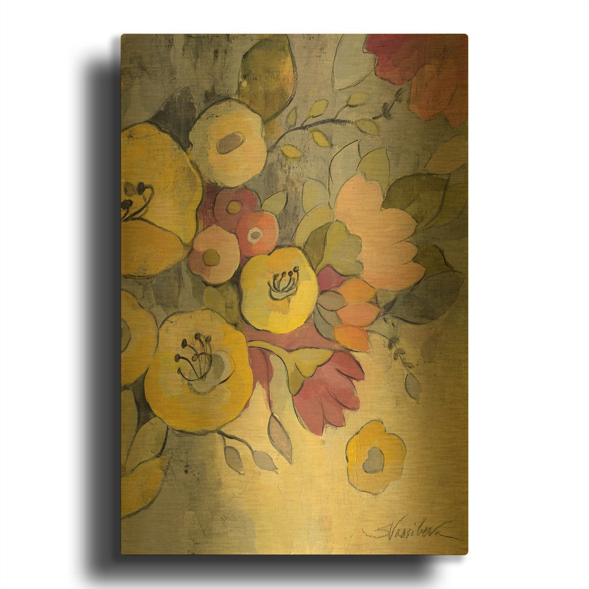 'Yellow Floral Duo I' By Silvia Vassileva Gold Metal Wall Art