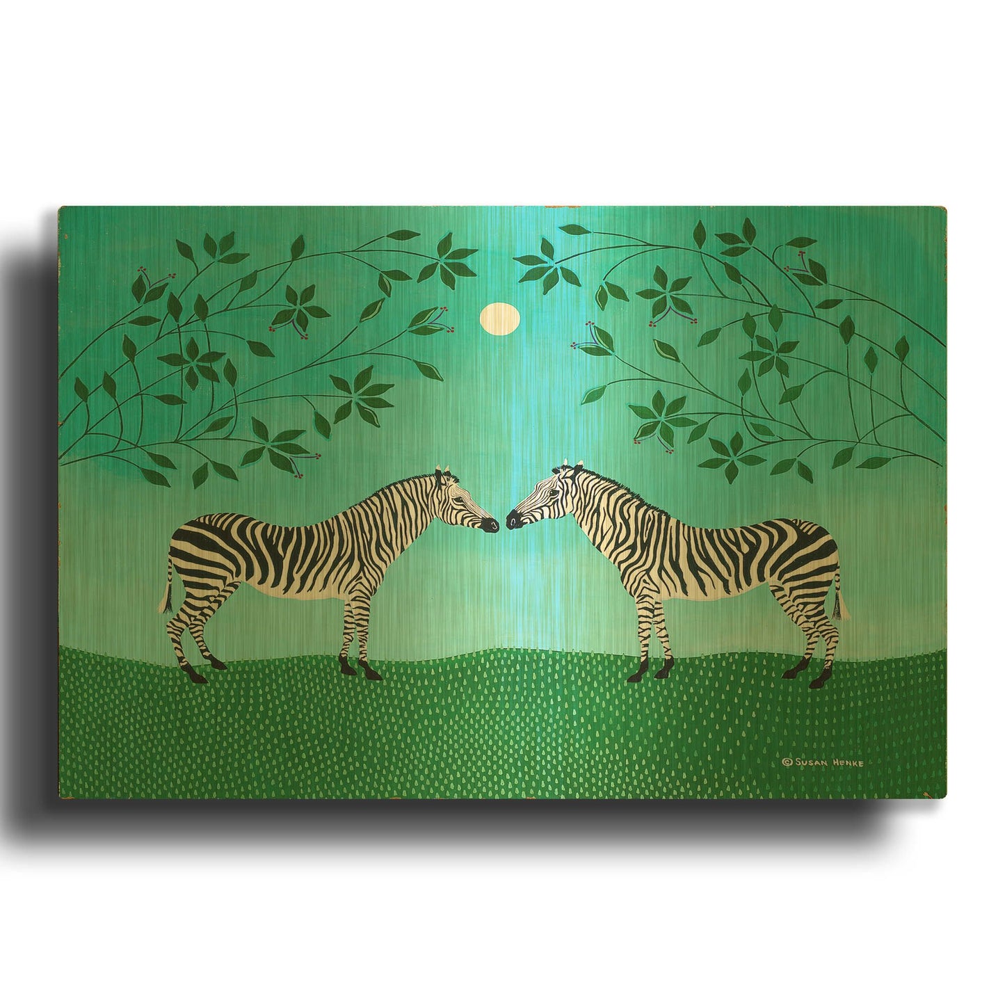 'Zebras under an Early Moon' By Susan Henke Fine Art Gold Metal Wall Art