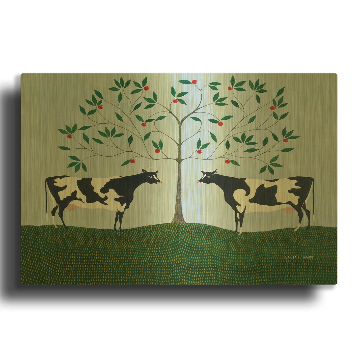 'Apple Tree Cows' By Susan Henke Fine Art Gold Metal Wall Art
