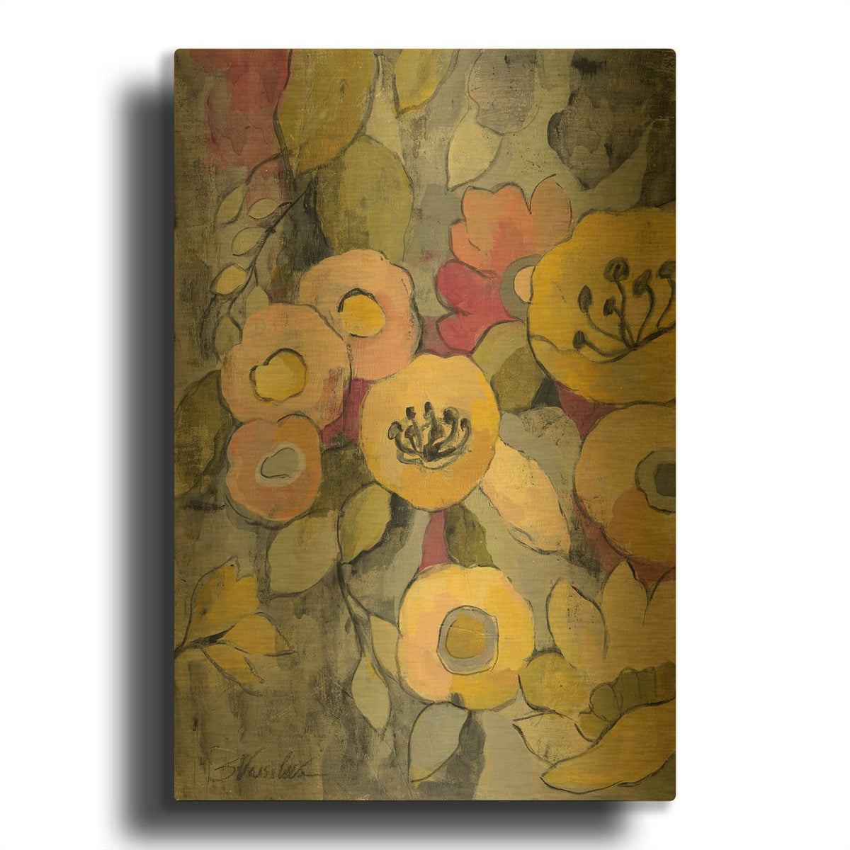 'Yellow Floral Duo II' By Silvia Vassileva Gold Metal Wall Art