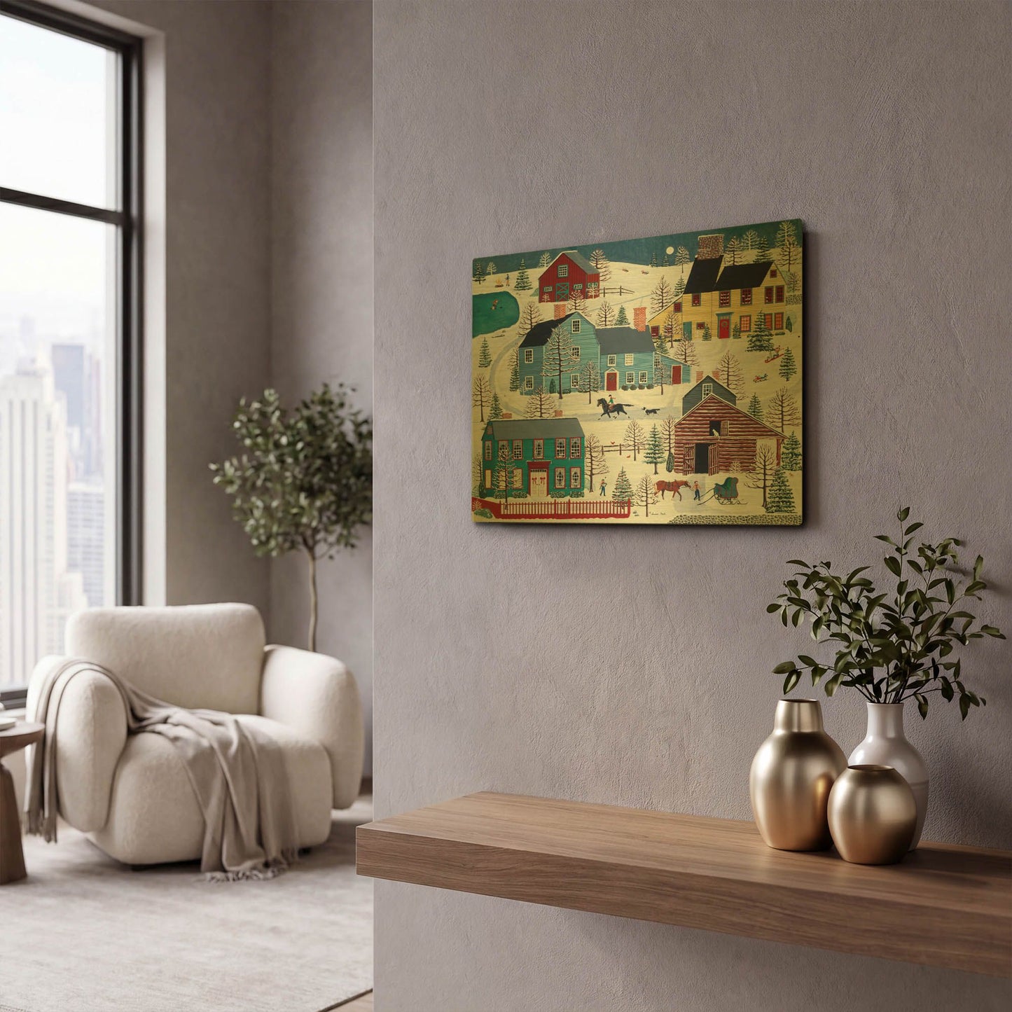 'Winter Evening Fun' By Susan Henke Fine Art Gold Metal Wall Art