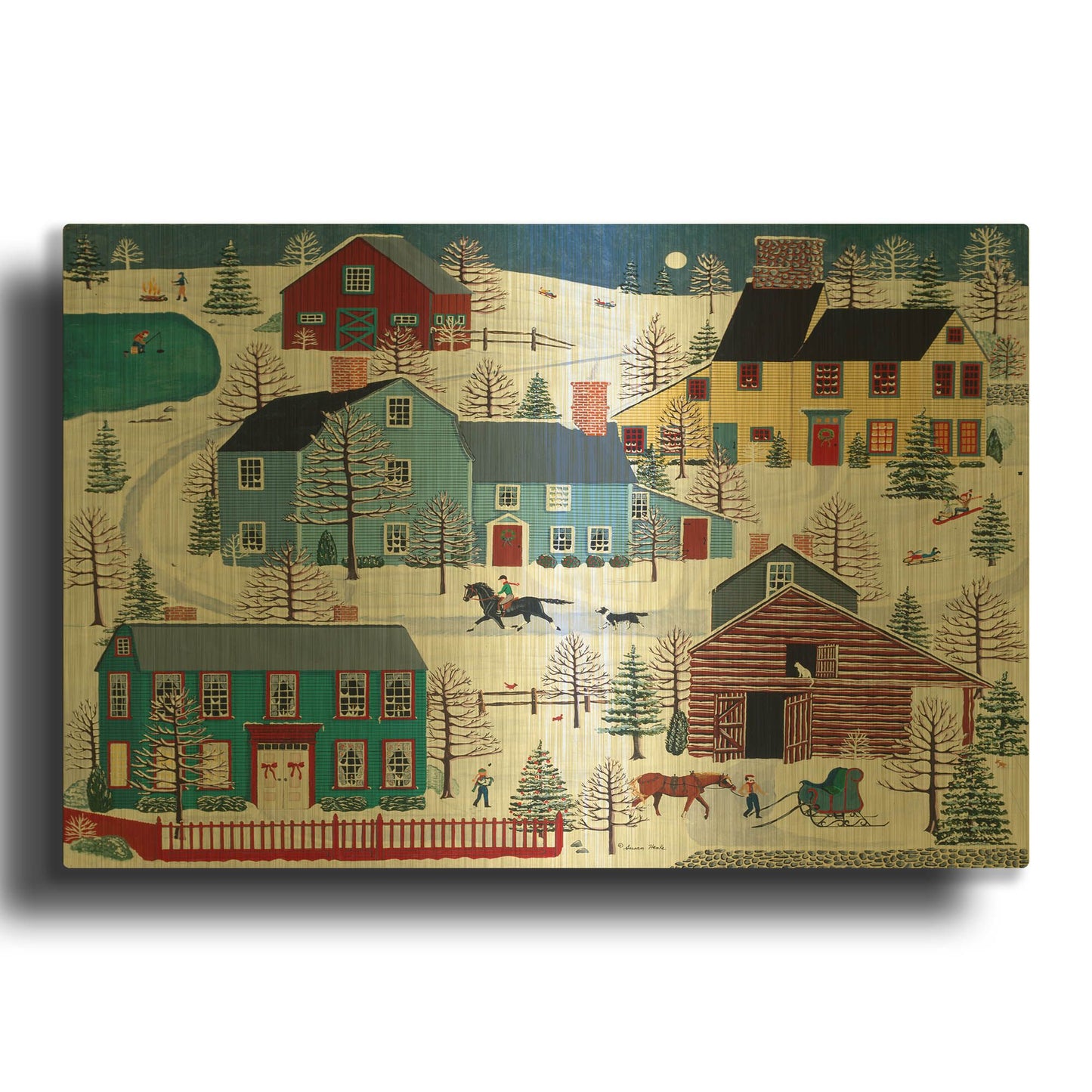'Winter Evening Fun' By Susan Henke Fine Art Gold Metal Wall Art