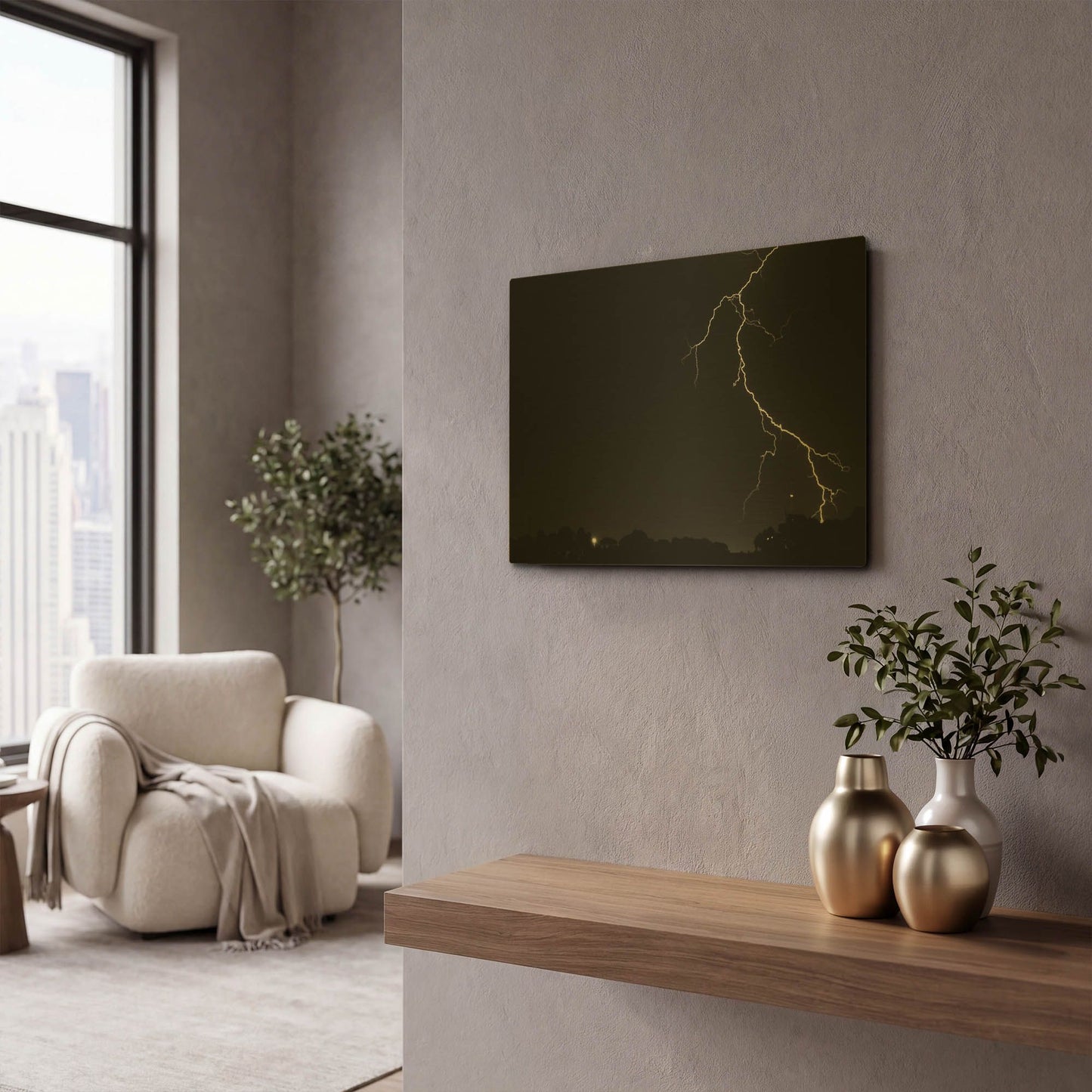 'Lightning Crashes' By SD Smart Gold Metal Wall Art