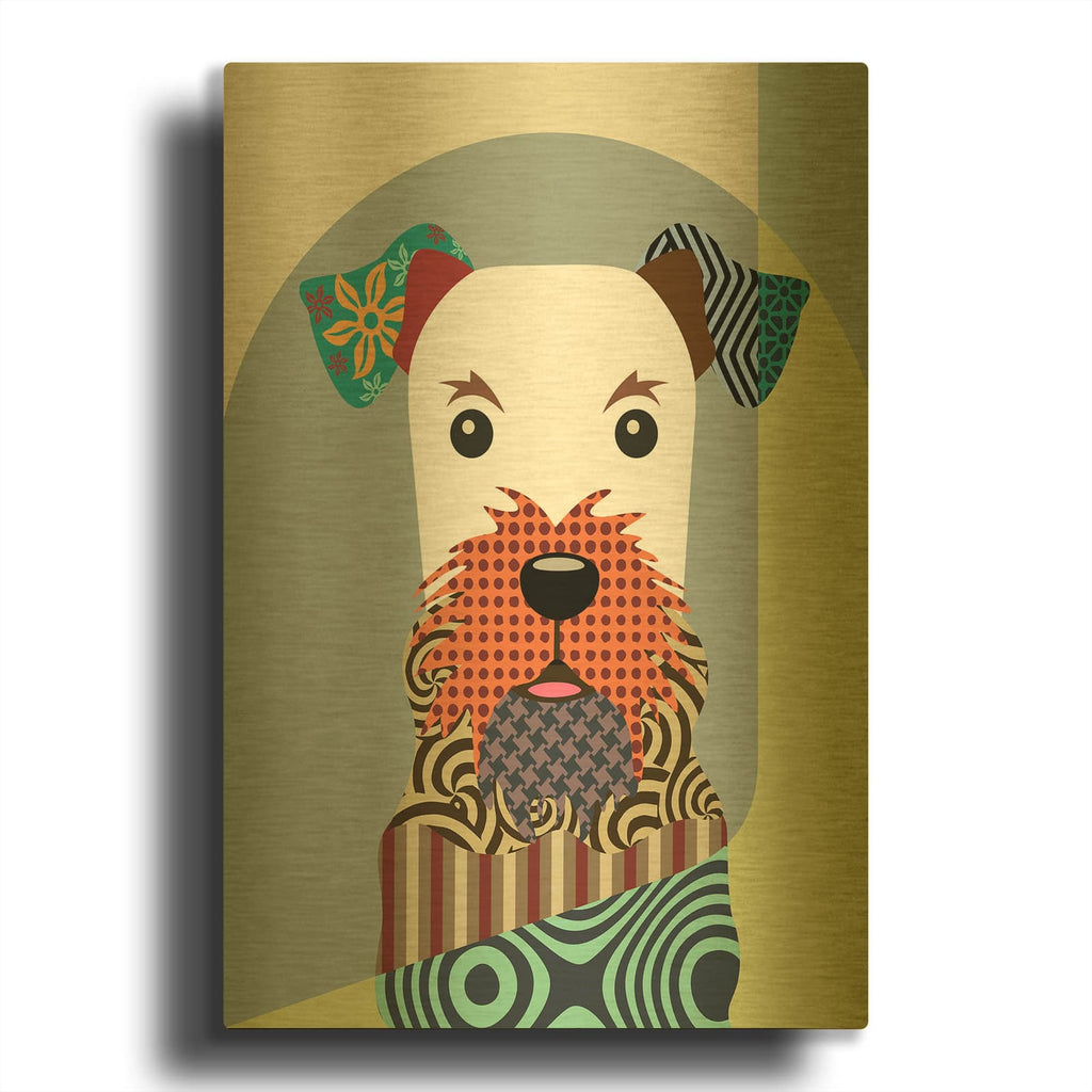 'Airedale Terrier Dog' By Lanre Adefioyue Gold Metal Wall Art