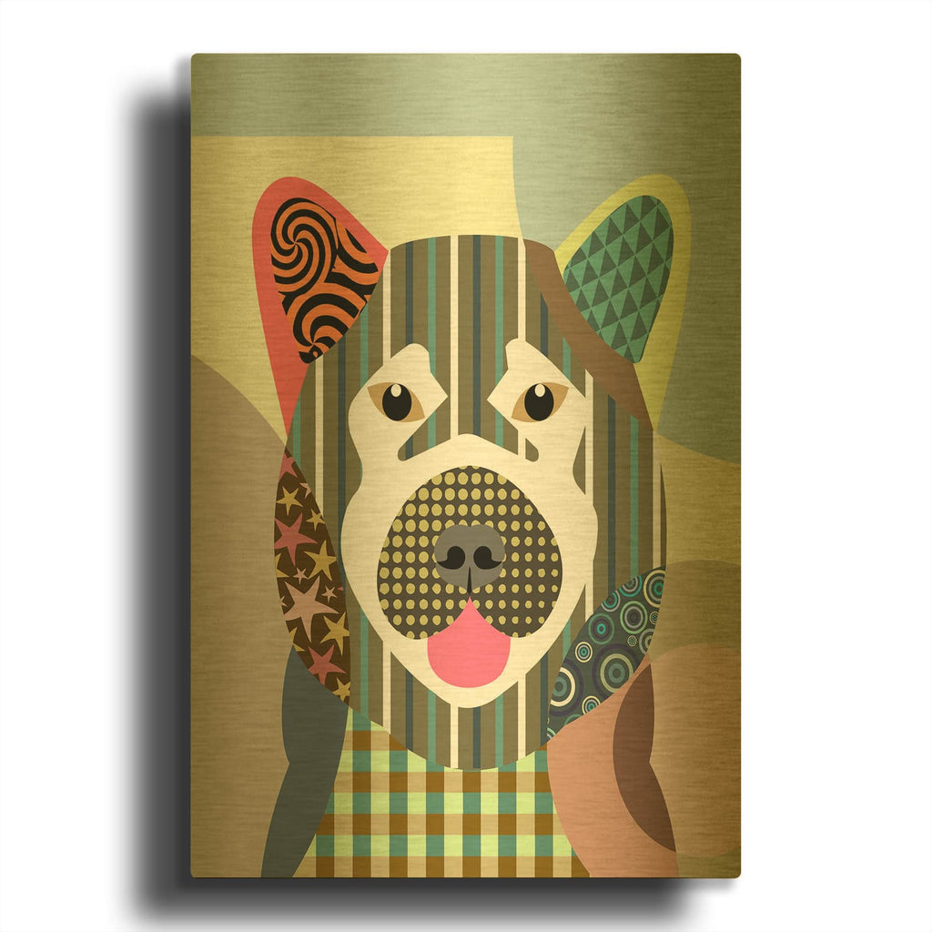'Akita Dog' By Lanre Adefioyue Gold Metal Wall Art