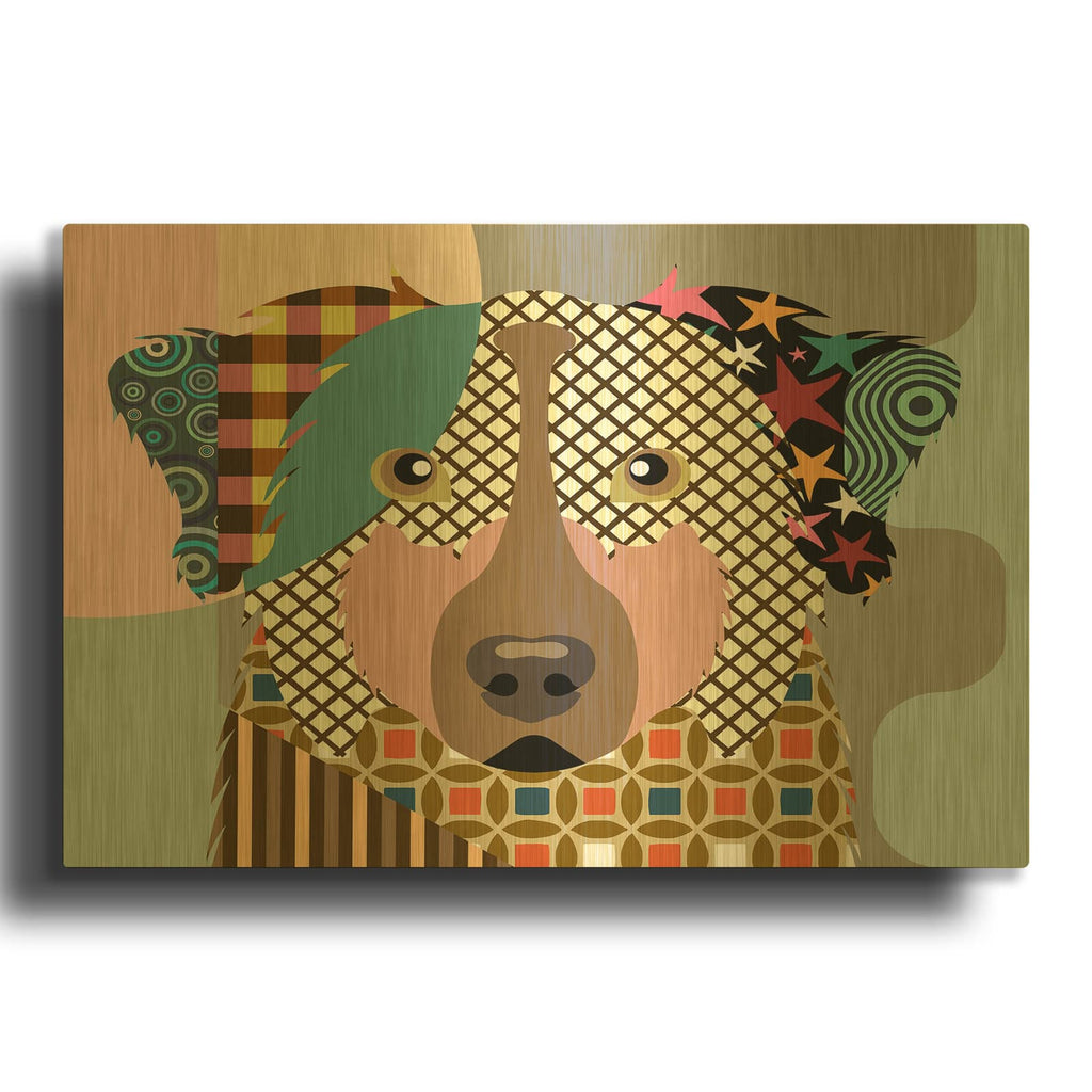 'Australian Shepherd Dog' By Lanre Adefioyue Gold Metal Wall Art