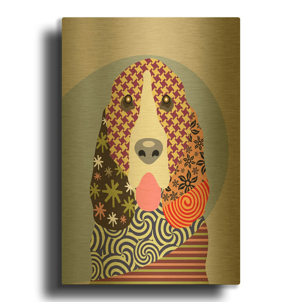 'Basset Hound Dog' By Lanre Adefioyue Gold Metal Wall Art