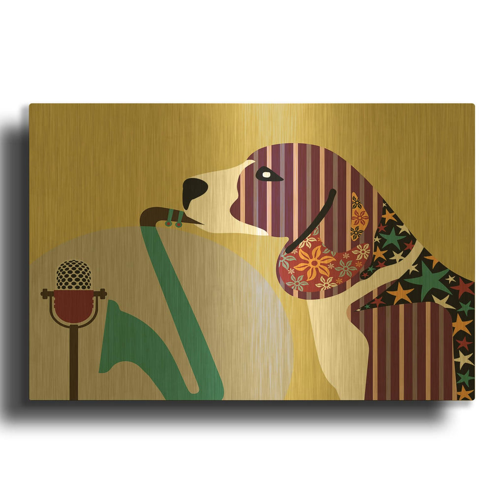 'Beagle Dog II' By Lanre Adefioyue Gold Metal Wall Art