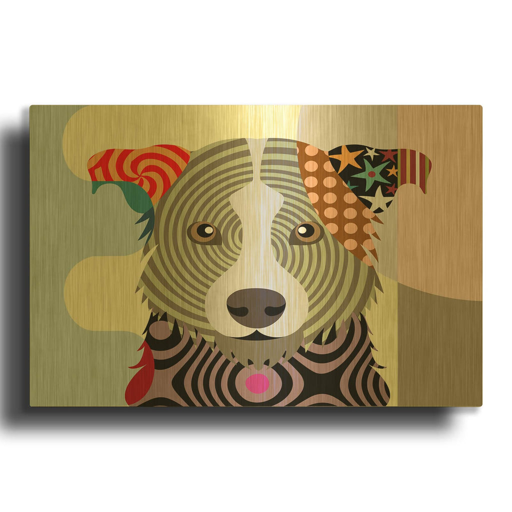 'Border Collie' By Lanre Adefioyue Gold Metal Wall Art