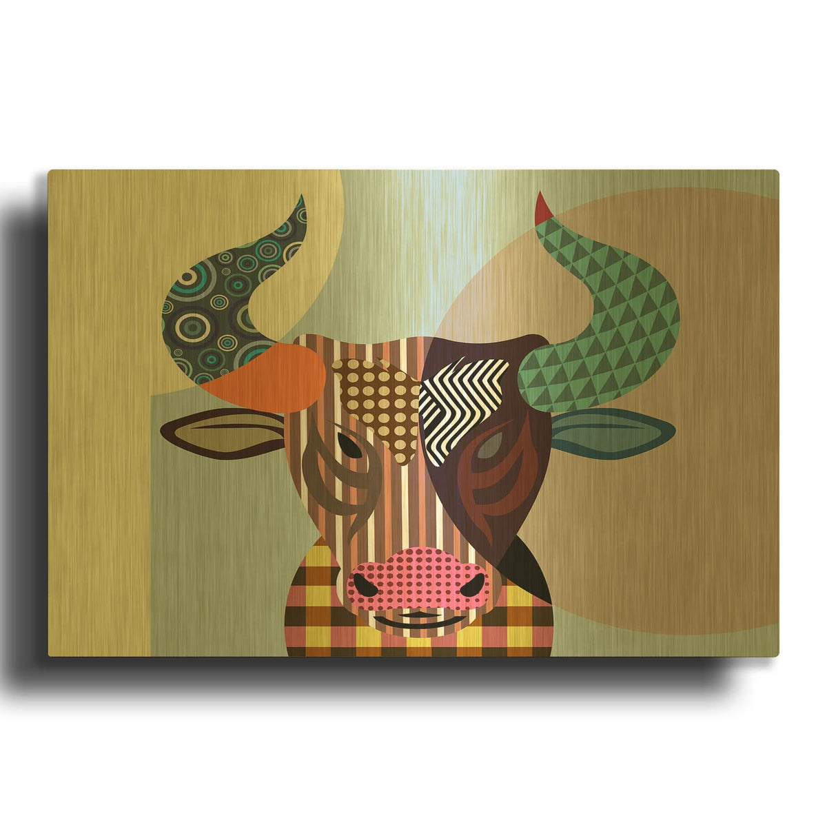 'Bull Baiting' By Lanre Adefioyue Gold Metal Wall Art