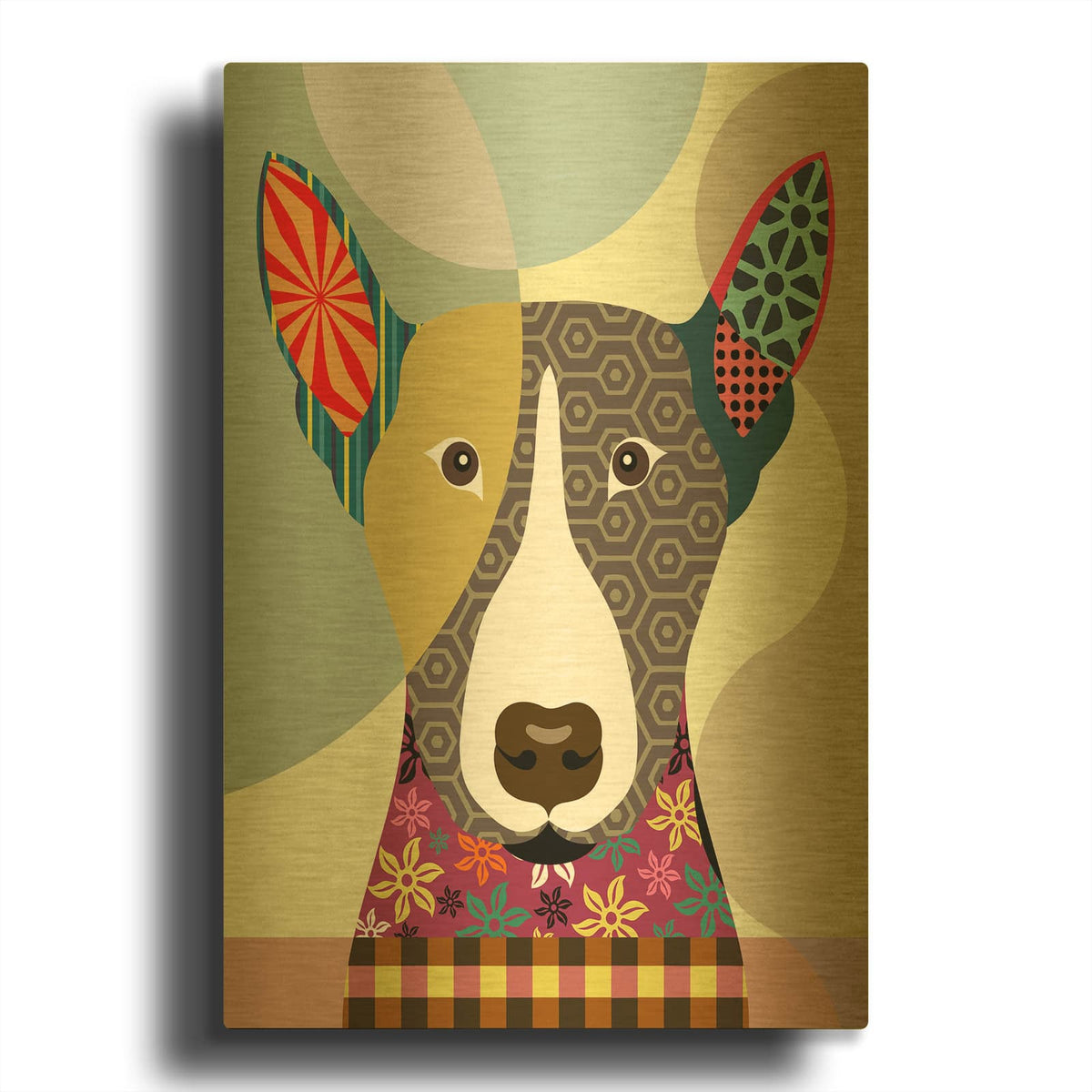 'Bull Terrier Dog' By Lanre Adefioyue Gold Metal Wall Art