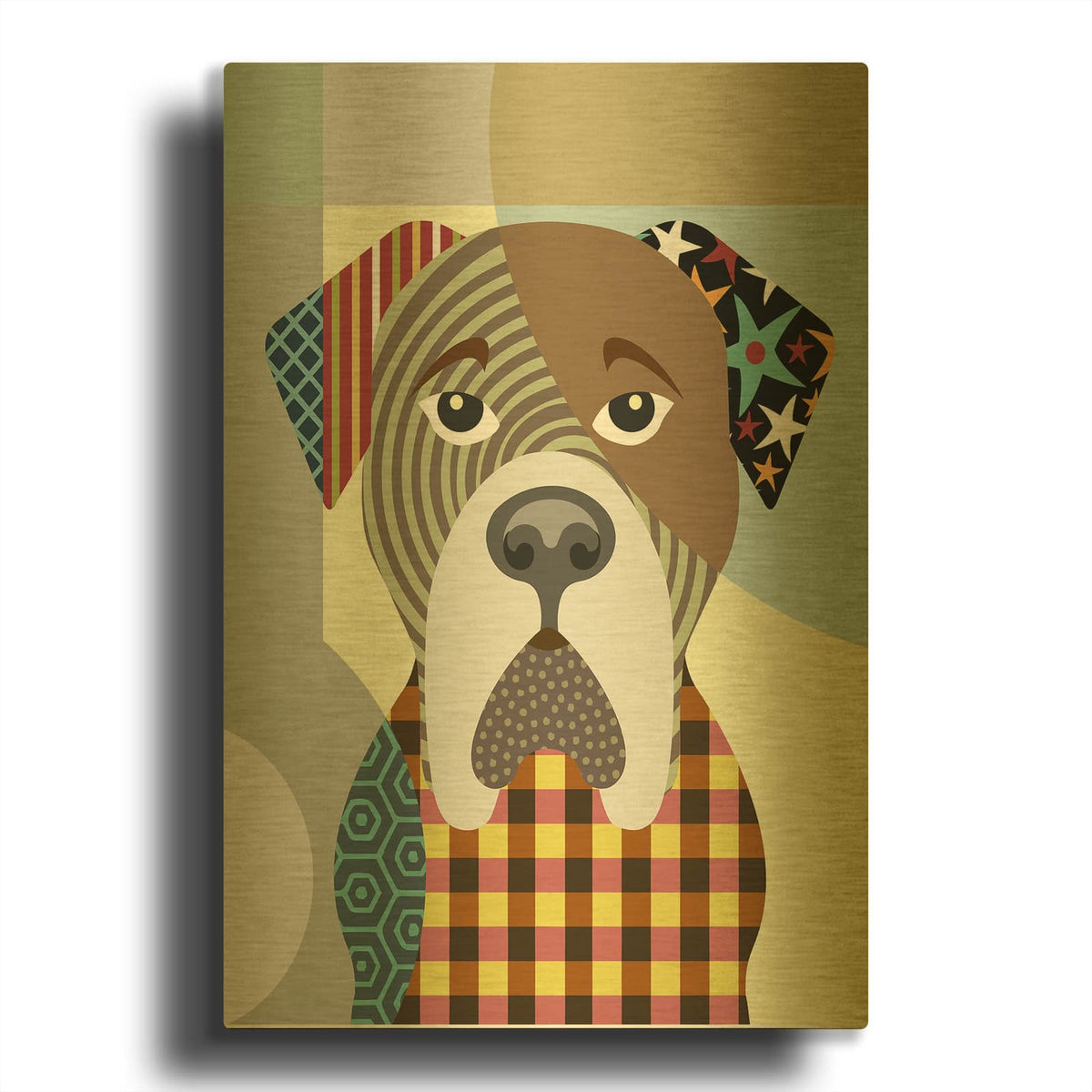 'BullMastiff Dog' By Lanre Adefioyue Gold Metal Wall Art