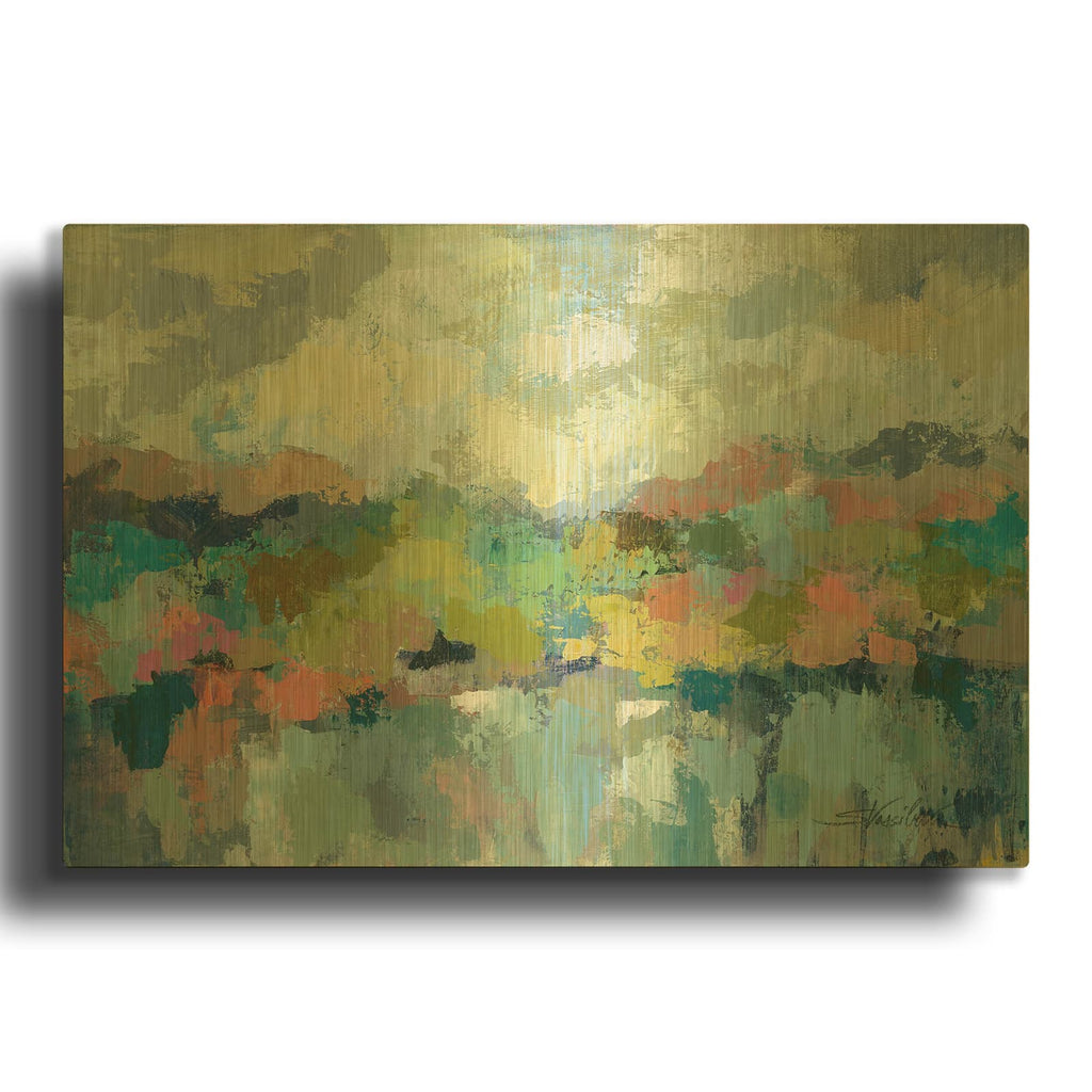 'Abstract Lakeside' By Silvia Vassileva Gold Metal Wall Art