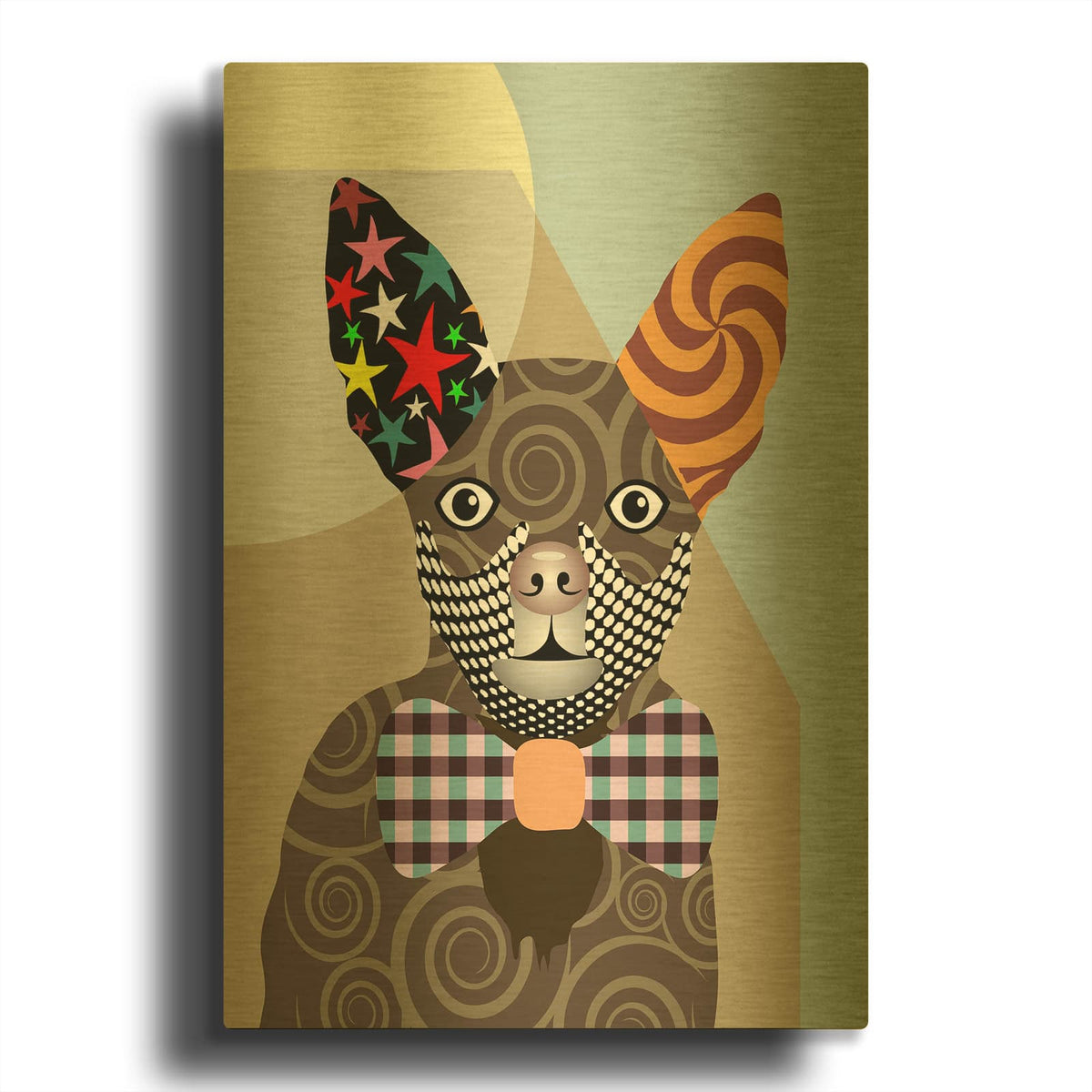 'Chihuahua Dog' By Lanre Adefioyue Gold Metal Wall Art
