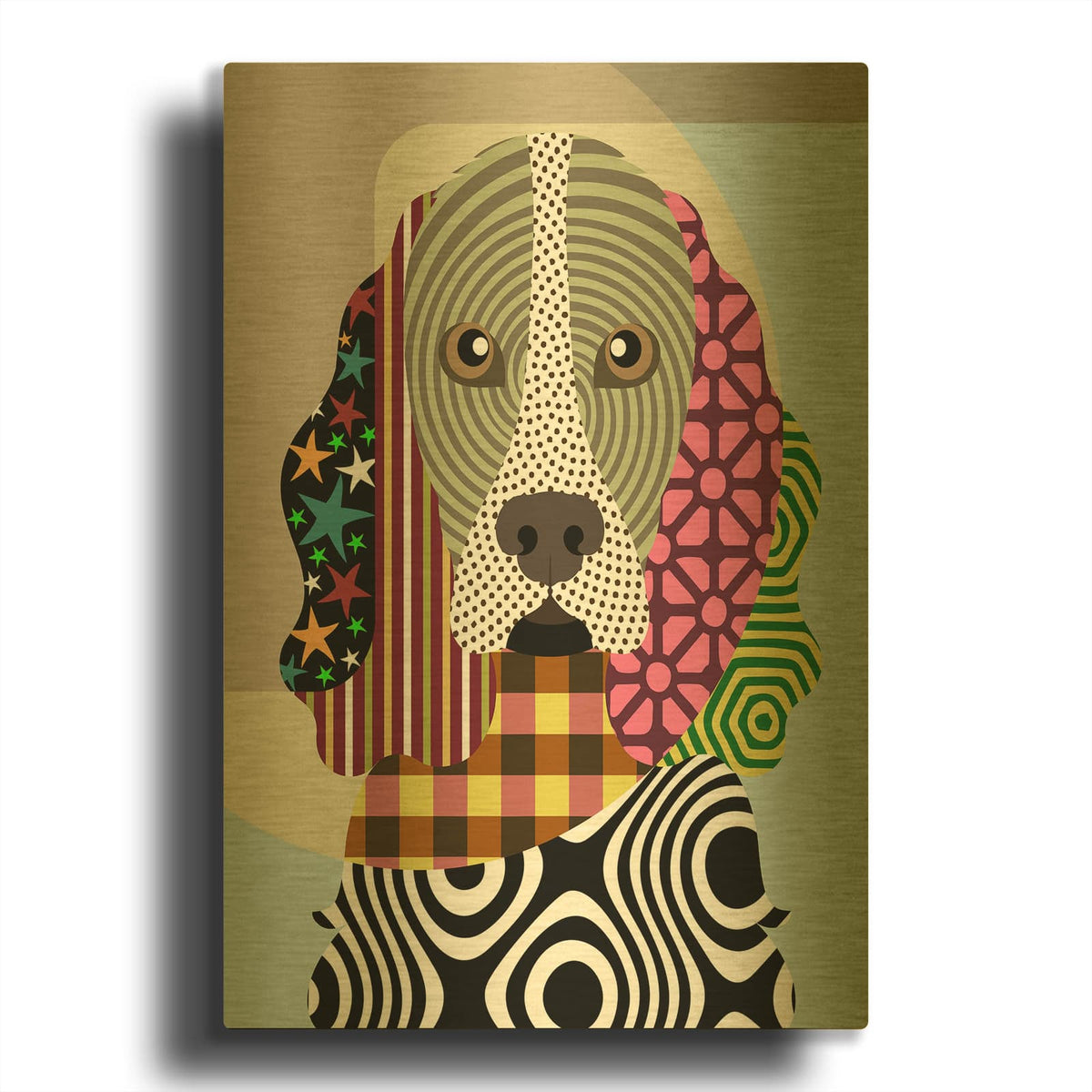 'Cocker Spaniel Dog' By Lanre Adefioyue Gold Metal Wall Art