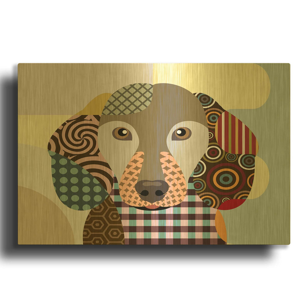 'Dachshund' By Lanre Adefioyue Gold Metal Wall Art