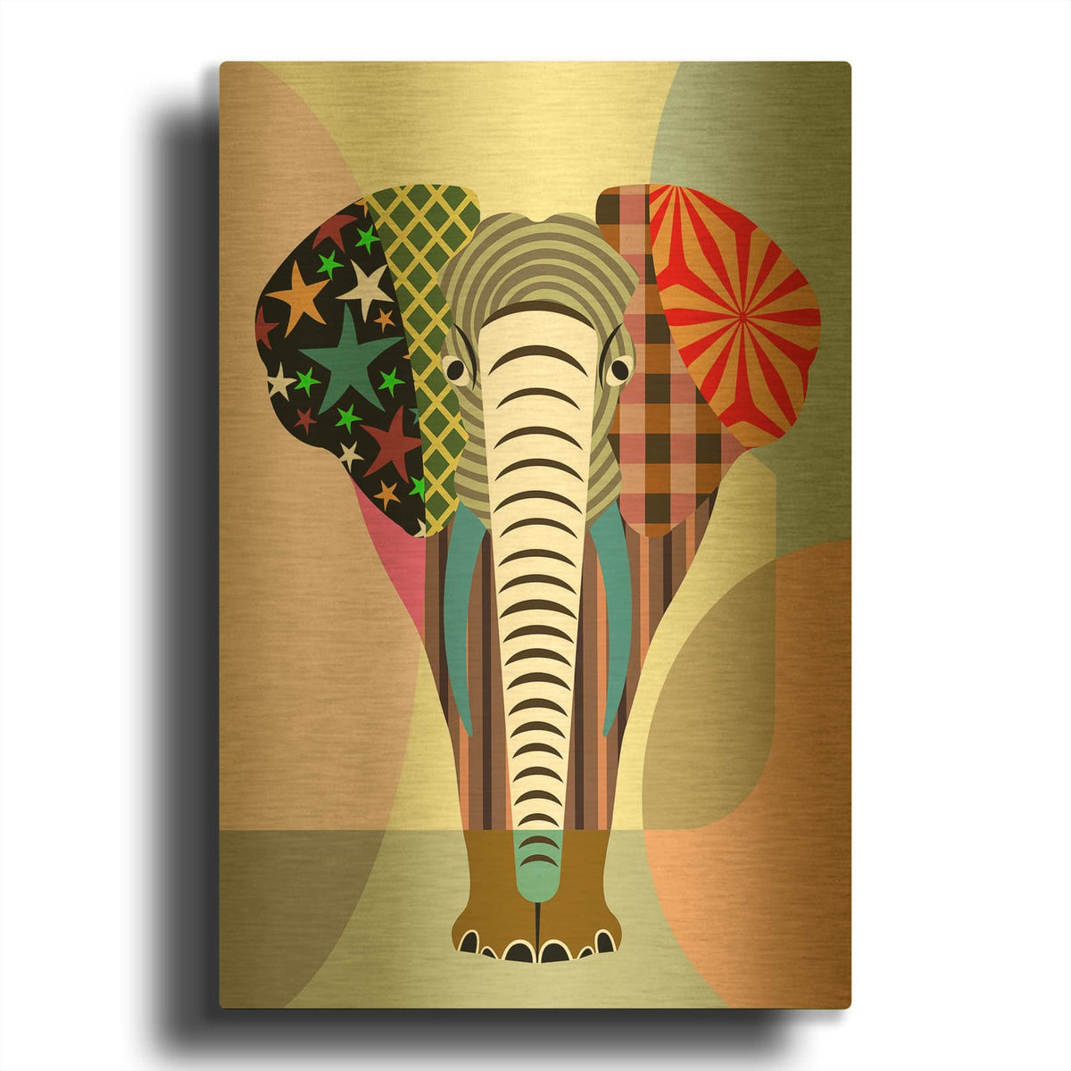 'Elephantidae' By Lanre Adefioyue Gold Metal Wall Art