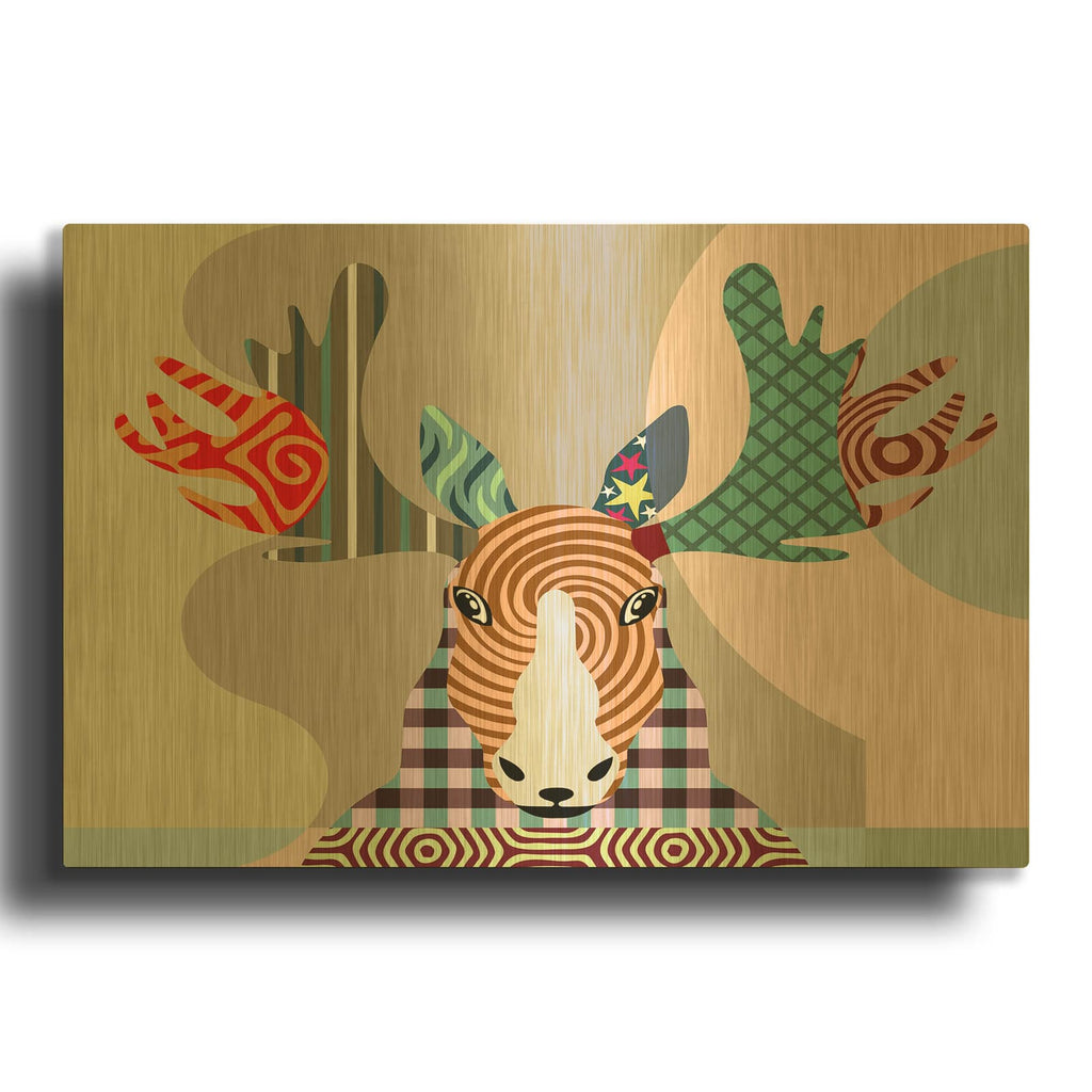'Elk Moose' By Lanre Adefioyue Gold Metal Wall Art