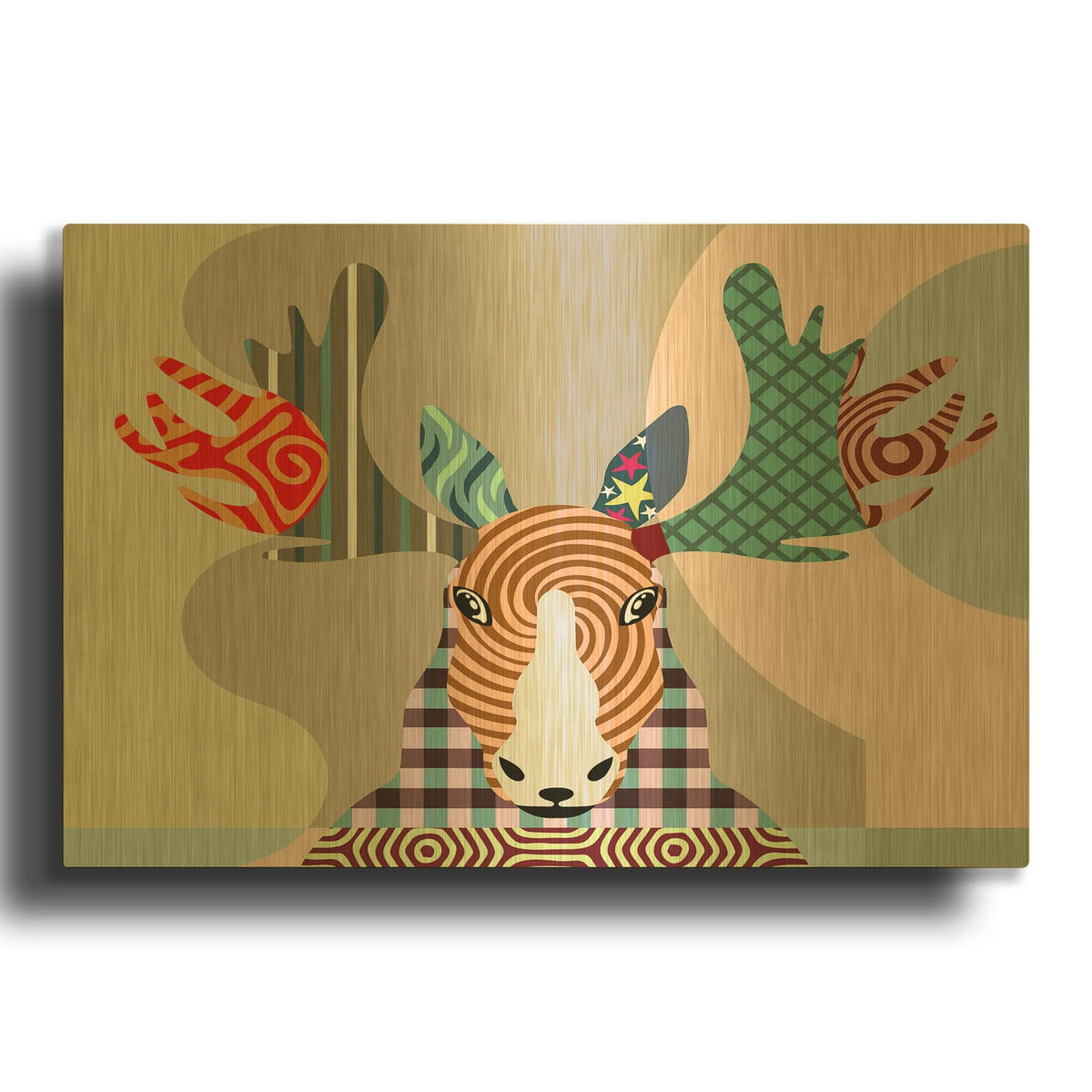 'Elk Moose' By Lanre Adefioyue Gold Metal Wall Art