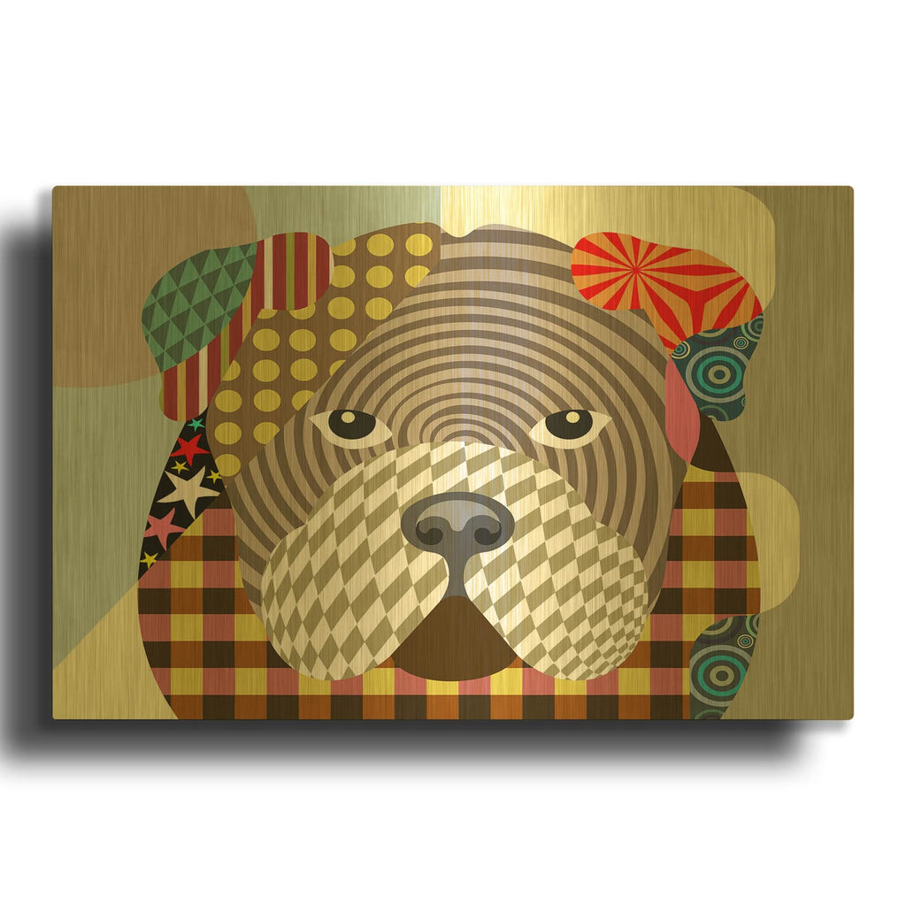 'English Bulldog' By Lanre Adefioyue Gold Metal Wall Art