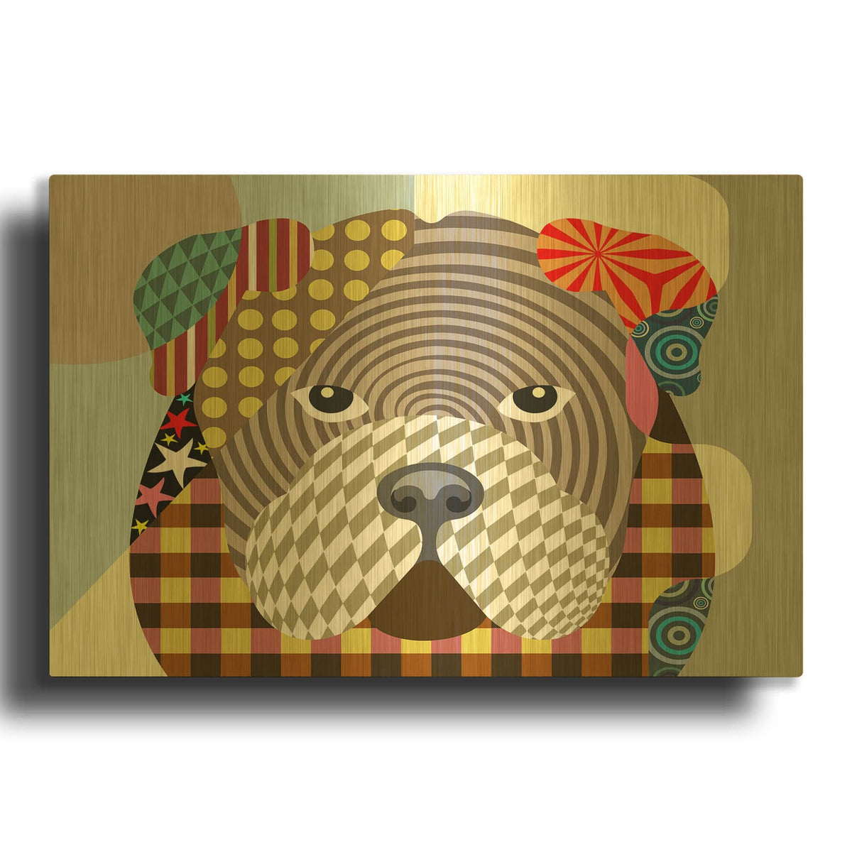 'English Bulldog' By Lanre Adefioyue Gold Metal Wall Art