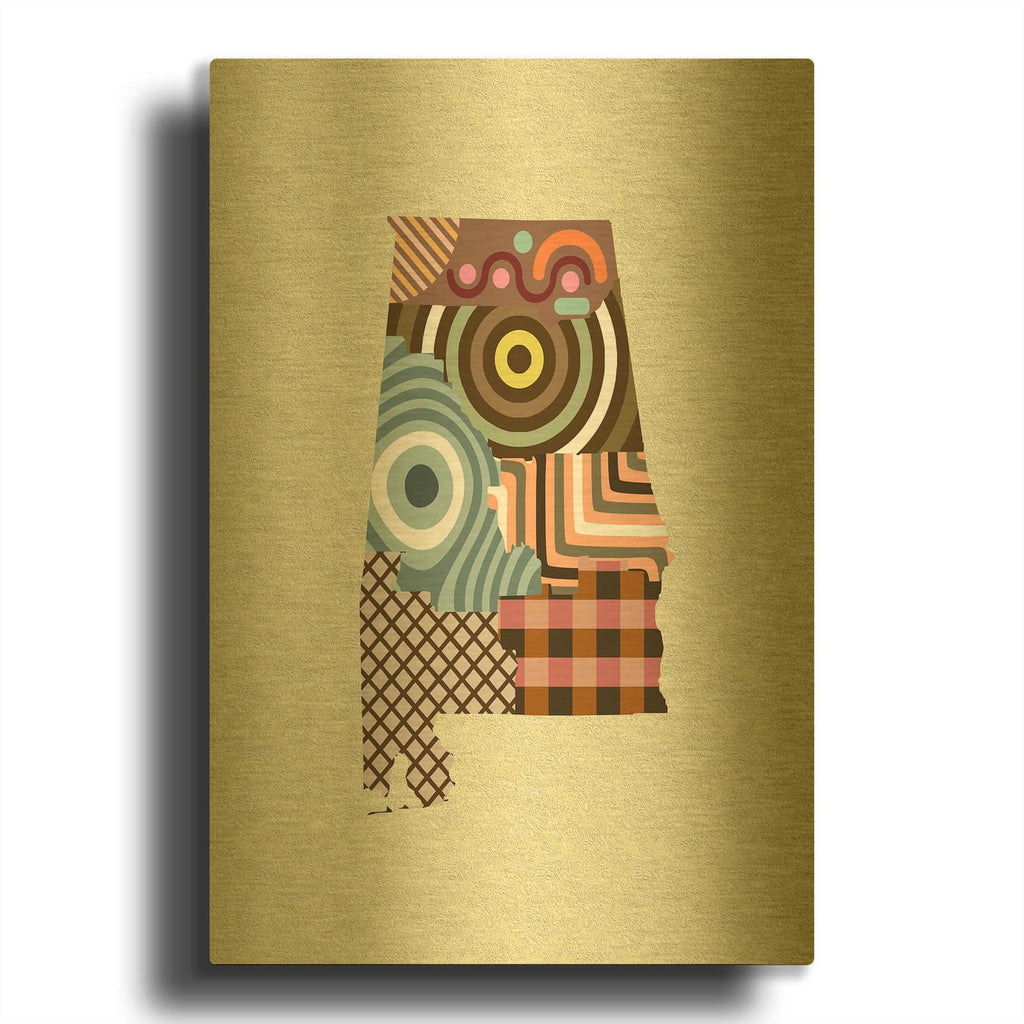 'Alabama State Map' By Lanre Adefioyue Gold Metal Wall Art