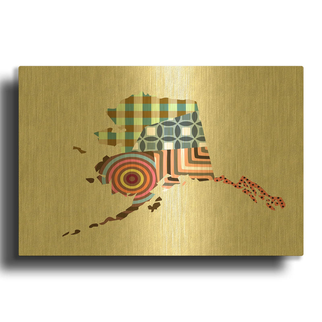 'Alaska State Map' By Lanre Adefioyue Gold Metal Wall Art