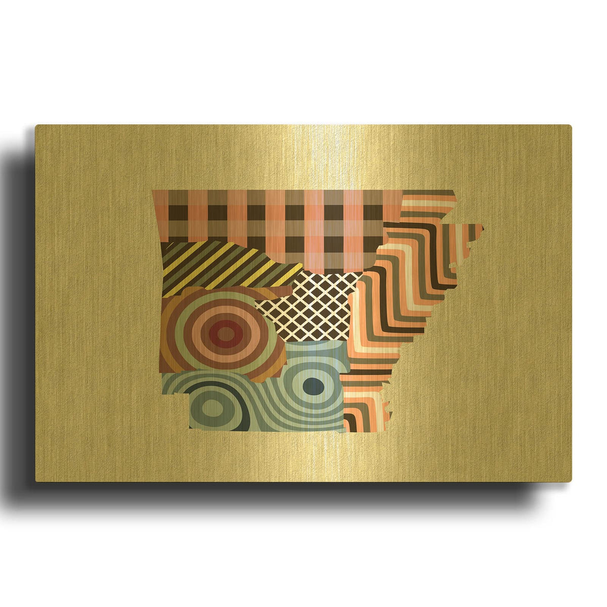 'Arkansas State Map' By Lanre Adefioyue Gold Metal Wall Art