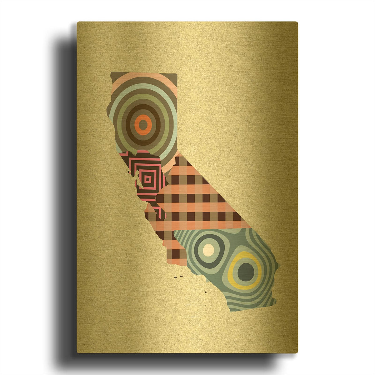 'California State Map' By Lanre Adefioyue Gold Metal Wall Art