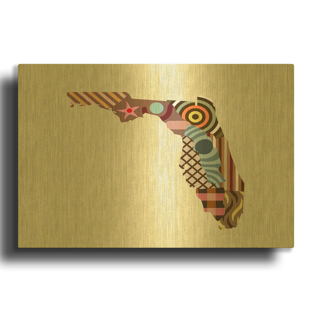 'Florida State Map' By Lanre Adefioyue Gold Metal Wall Art