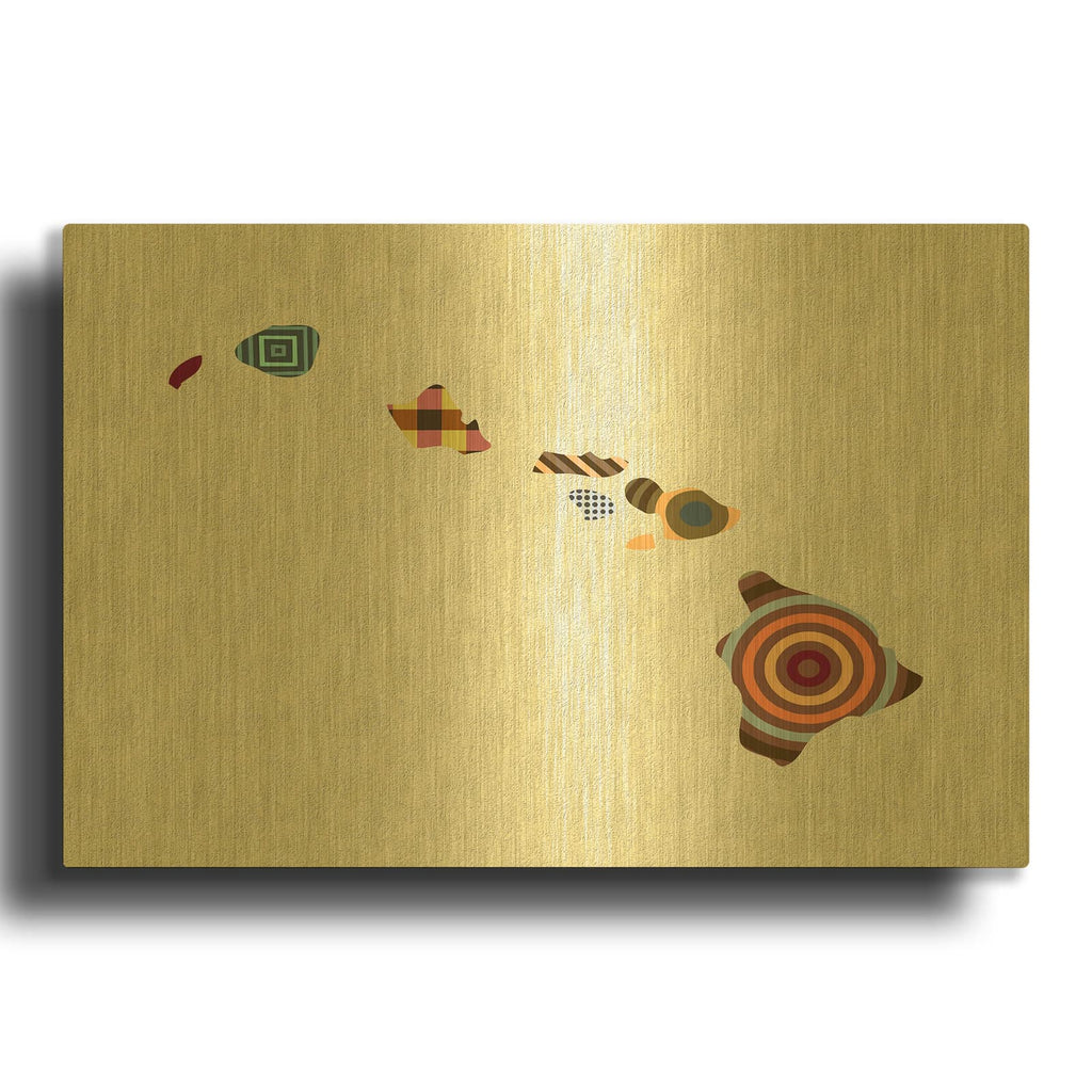 'Hawaii State Map' By Lanre Adefioyue Gold Metal Wall Art