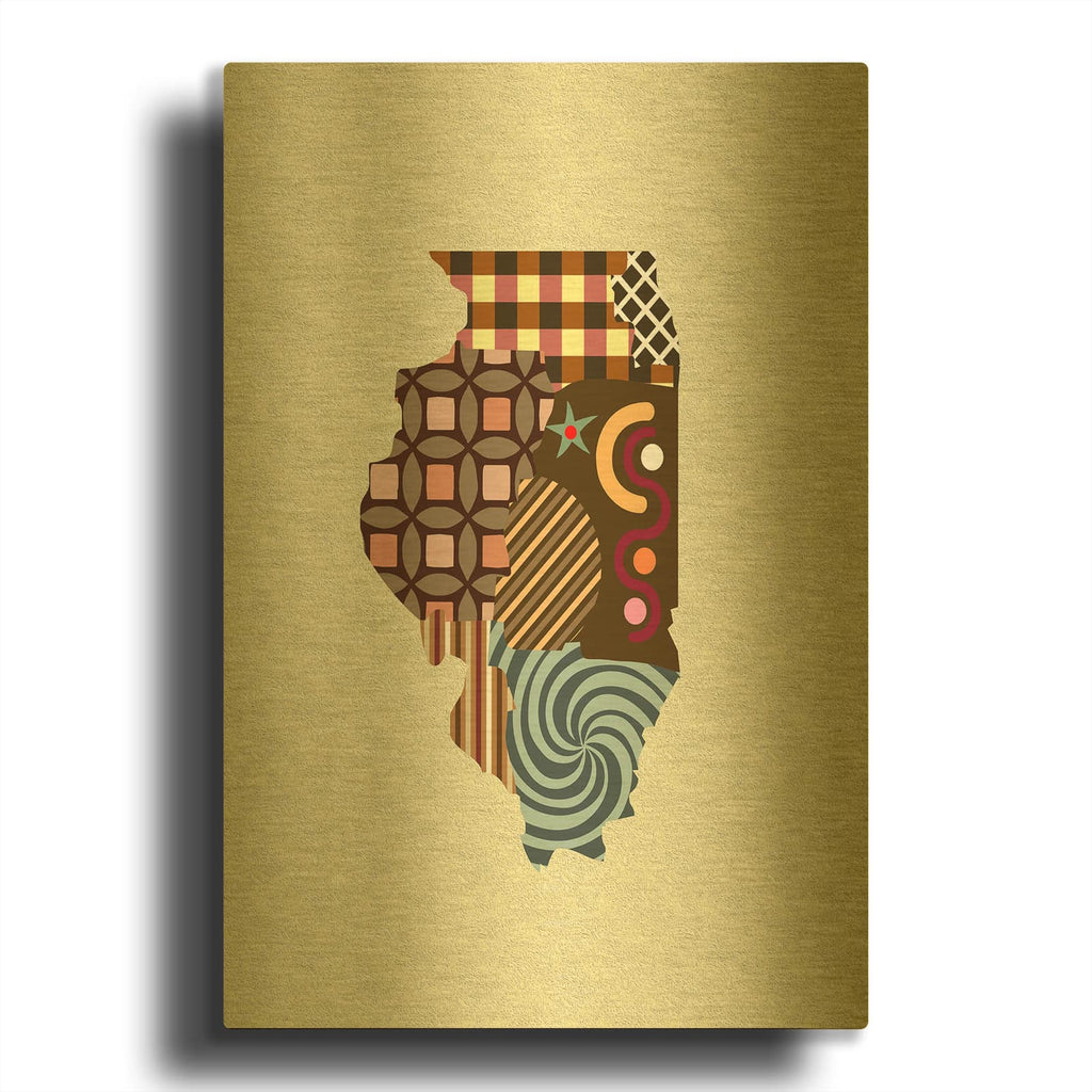 'Illinois State Map' By Lanre Adefioyue Gold Metal Wall Art