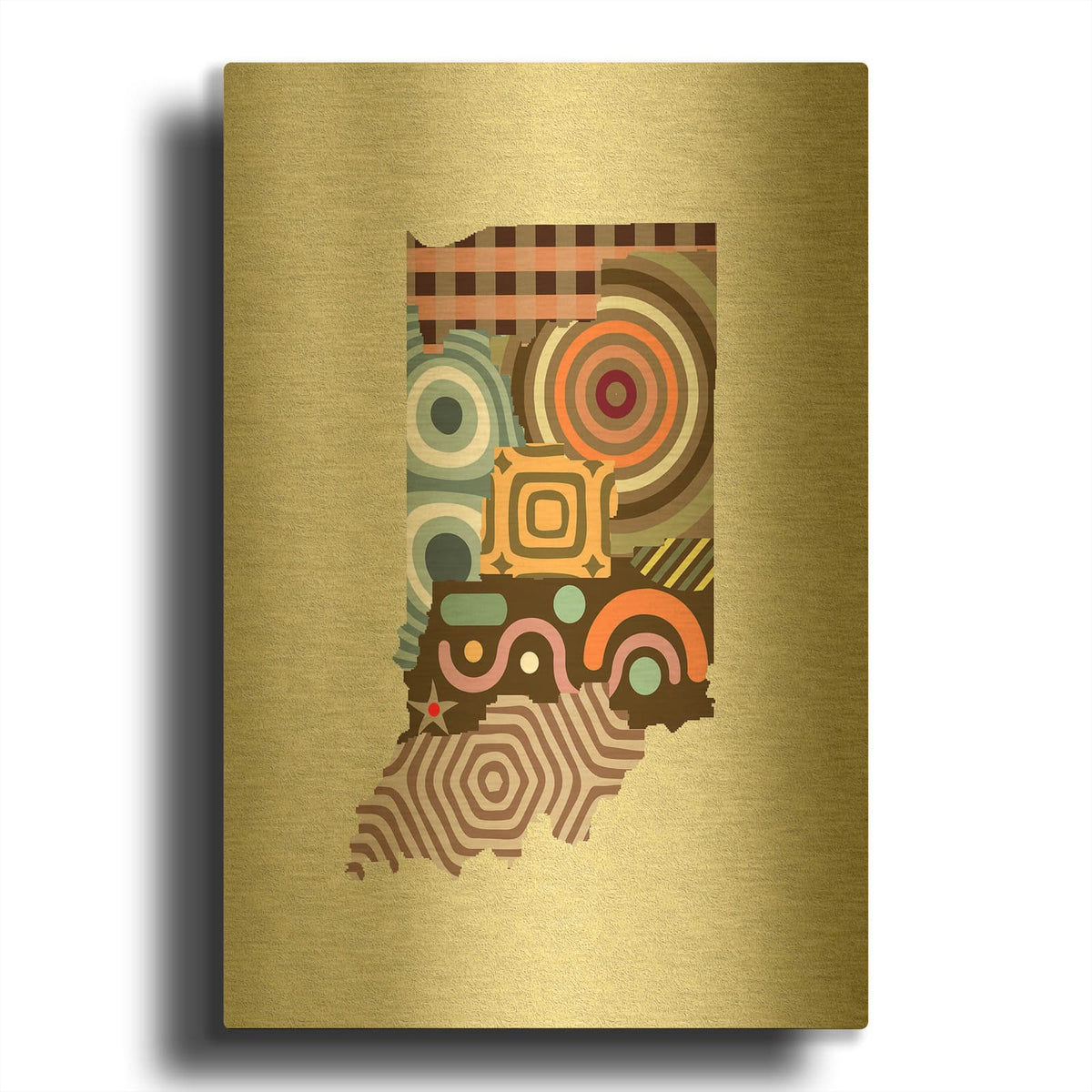 'Indiana State Map' By Lanre Adefioyue Gold Metal Wall Art
