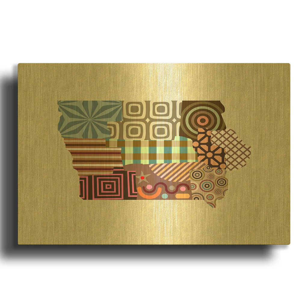 'Iowa State Map' By Lanre Adefioyue Gold Metal Wall Art
