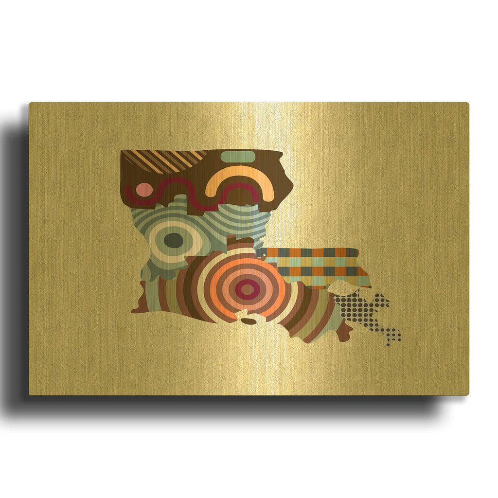 'Louisiana State Map' By Lanre Adefioyue Gold Metal Wall Art