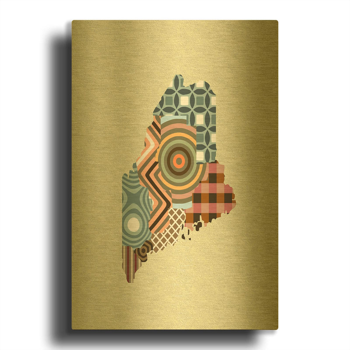 'Maine State Map' By Lanre Adefioyue Gold Metal Wall Art