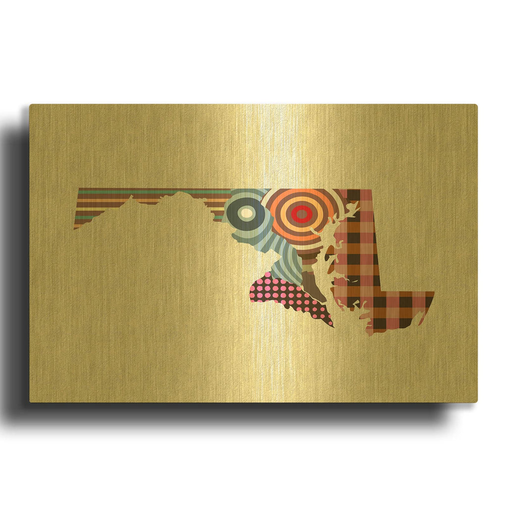 'Maryland State Map' By Lanre Adefioyue Gold Metal Wall Art