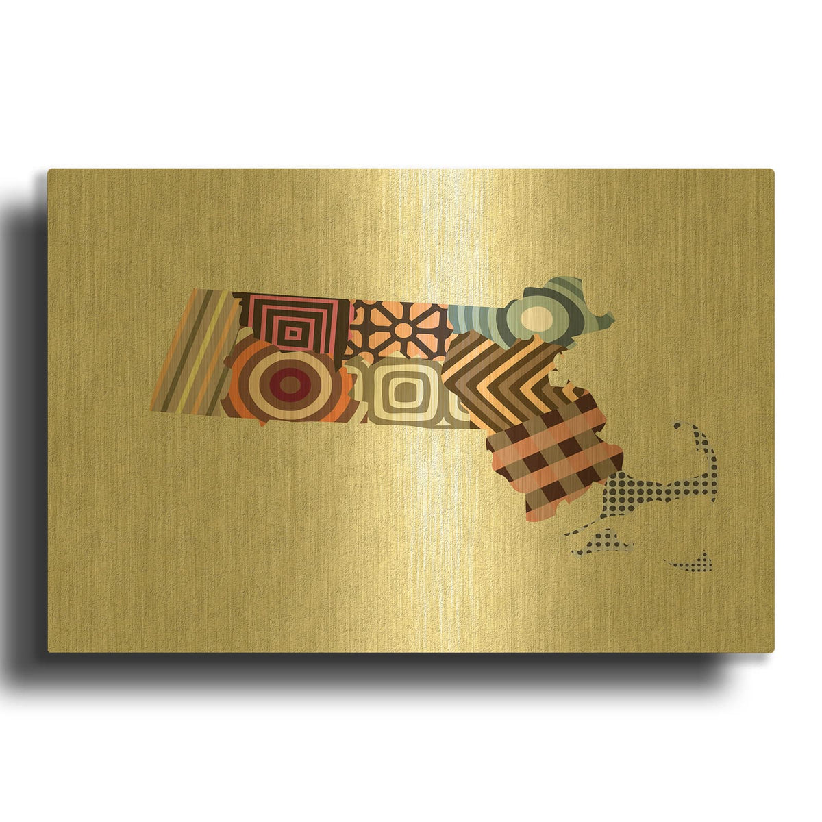 'Massachusetts State Map' By Lanre Adefioyue Gold Metal Wall Art