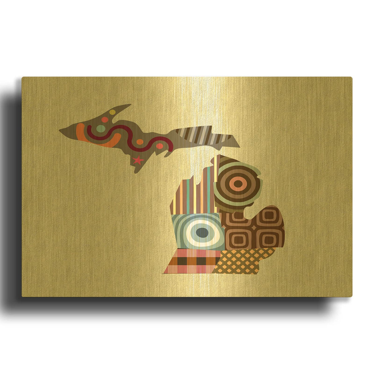 'Michigan State Map' By Lanre Adefioyue Gold Metal Wall Art