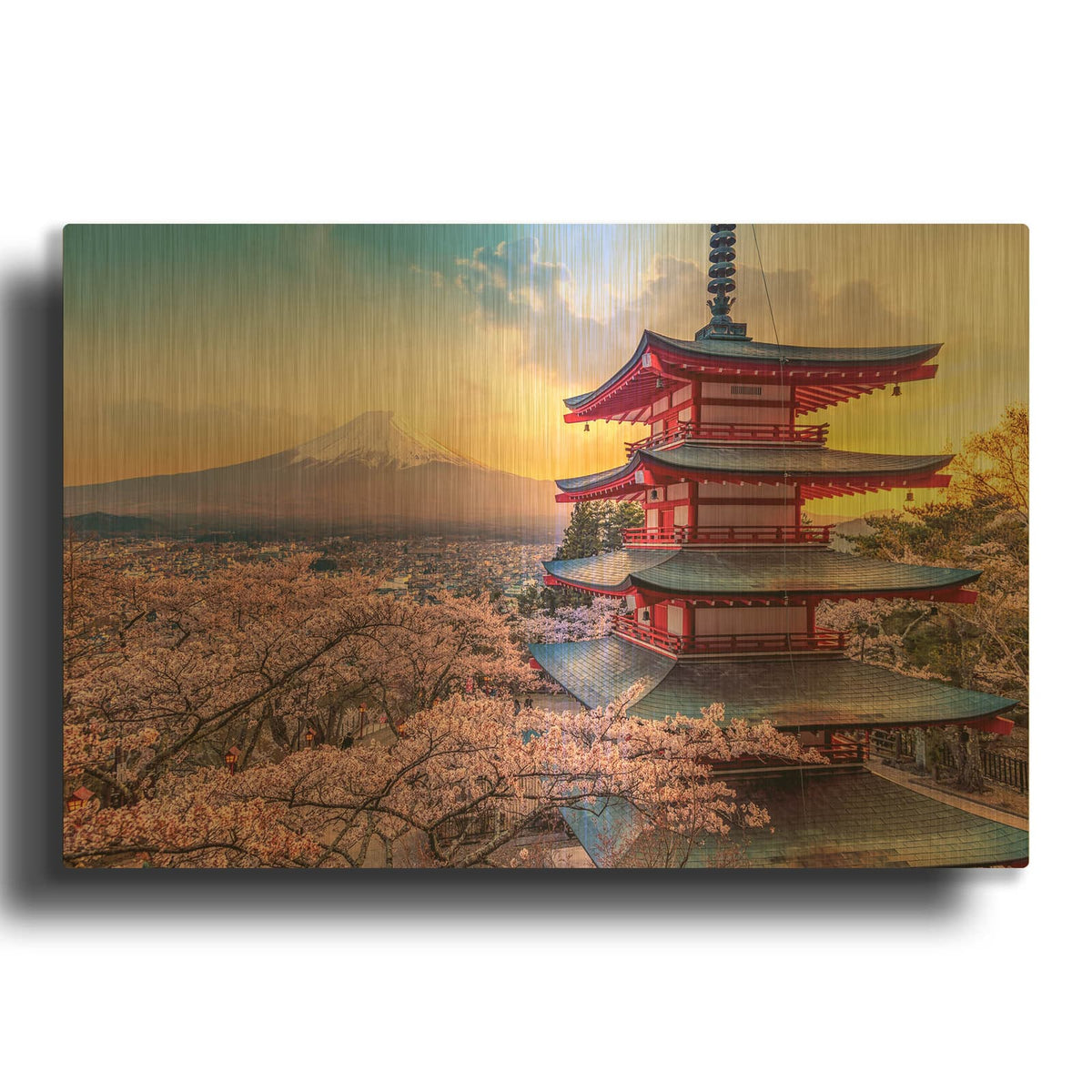 'Chureito Pagoda Japan' By Luxe Gold Metal Wall Art