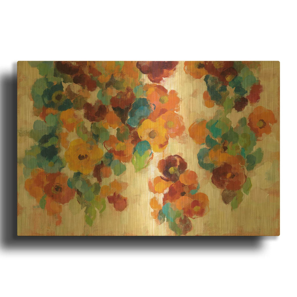'Spice and Turquoise Florals' By Silvia Vassileva Gold Metal Wall Art
