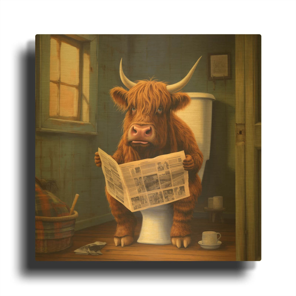'Highland Cow on Toilet' By Luxe Gold Metal Wall Art