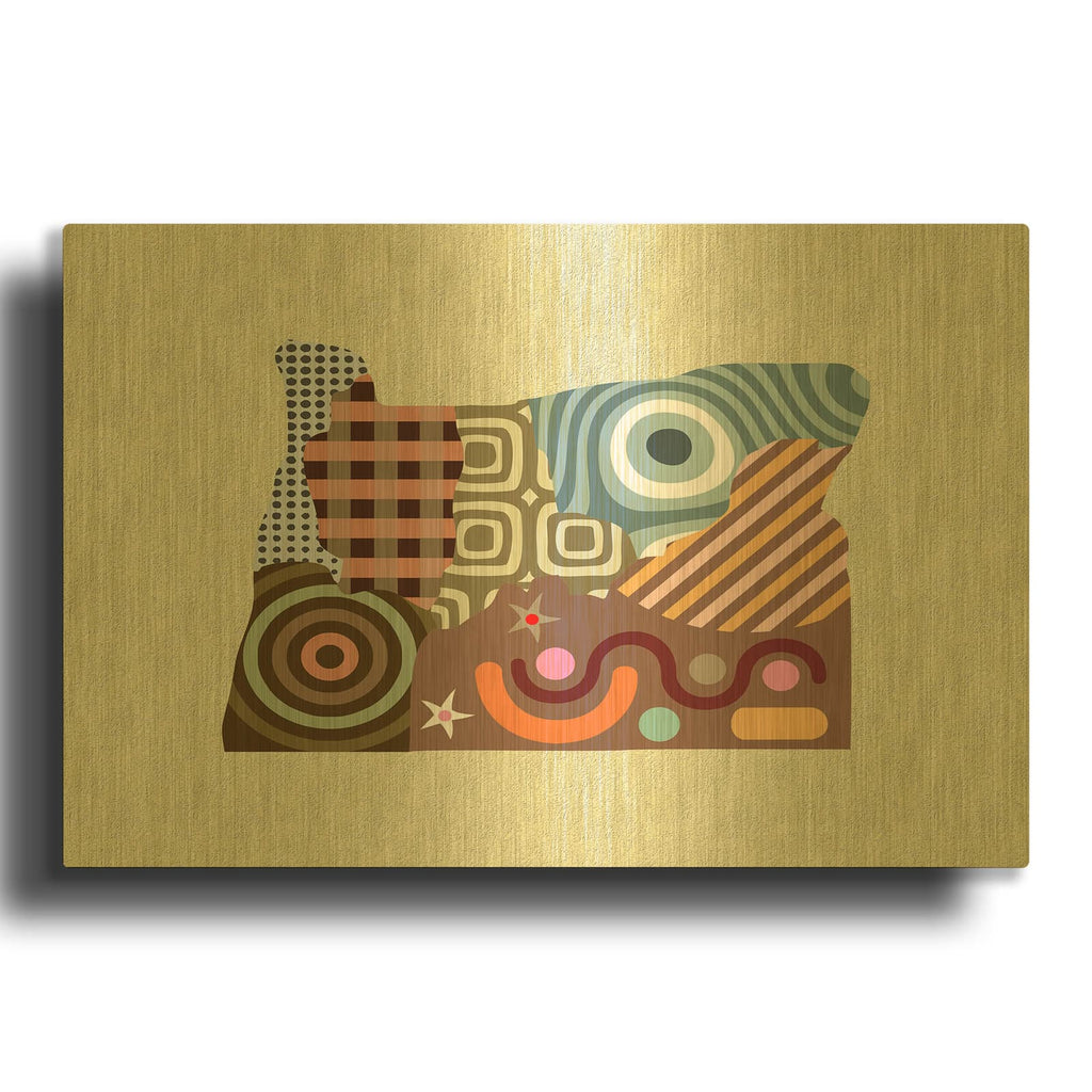 'Oregon State Map' By Lanre Adefioyue Gold Metal Wall Art