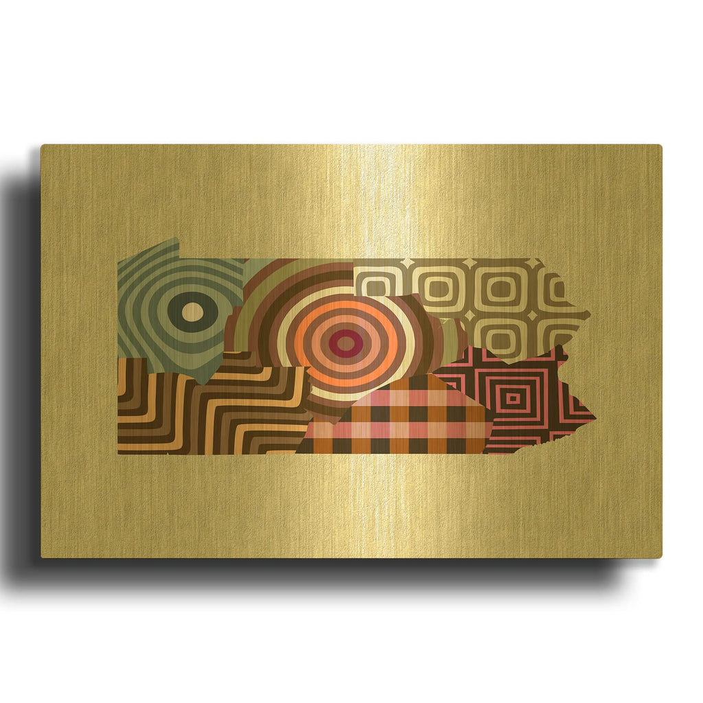 'Pennsylvania State Map' By Lanre Adefioyue Gold Metal Wall Art