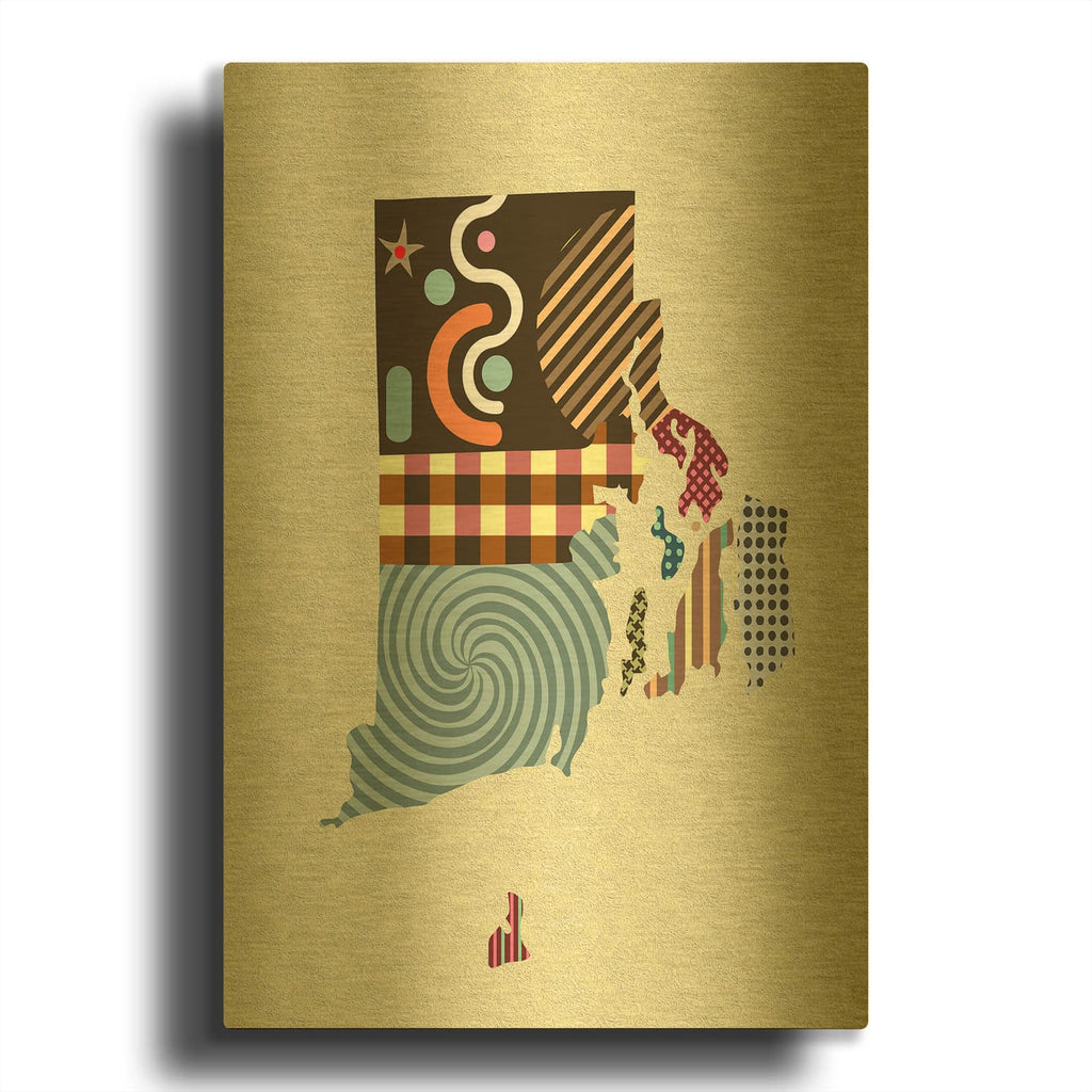 'Rhode Island State Map' By Lanre Adefioyue Gold Metal Wall Art